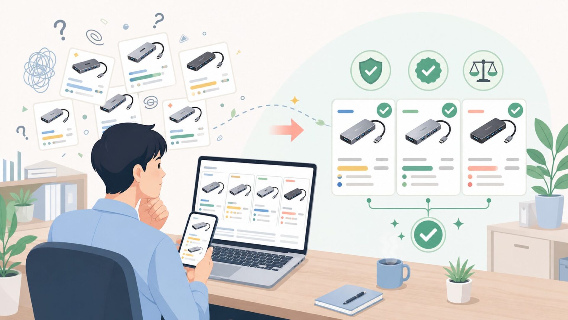 Amazonにあふれる類似ブランドとの比較軸を表すイラスト