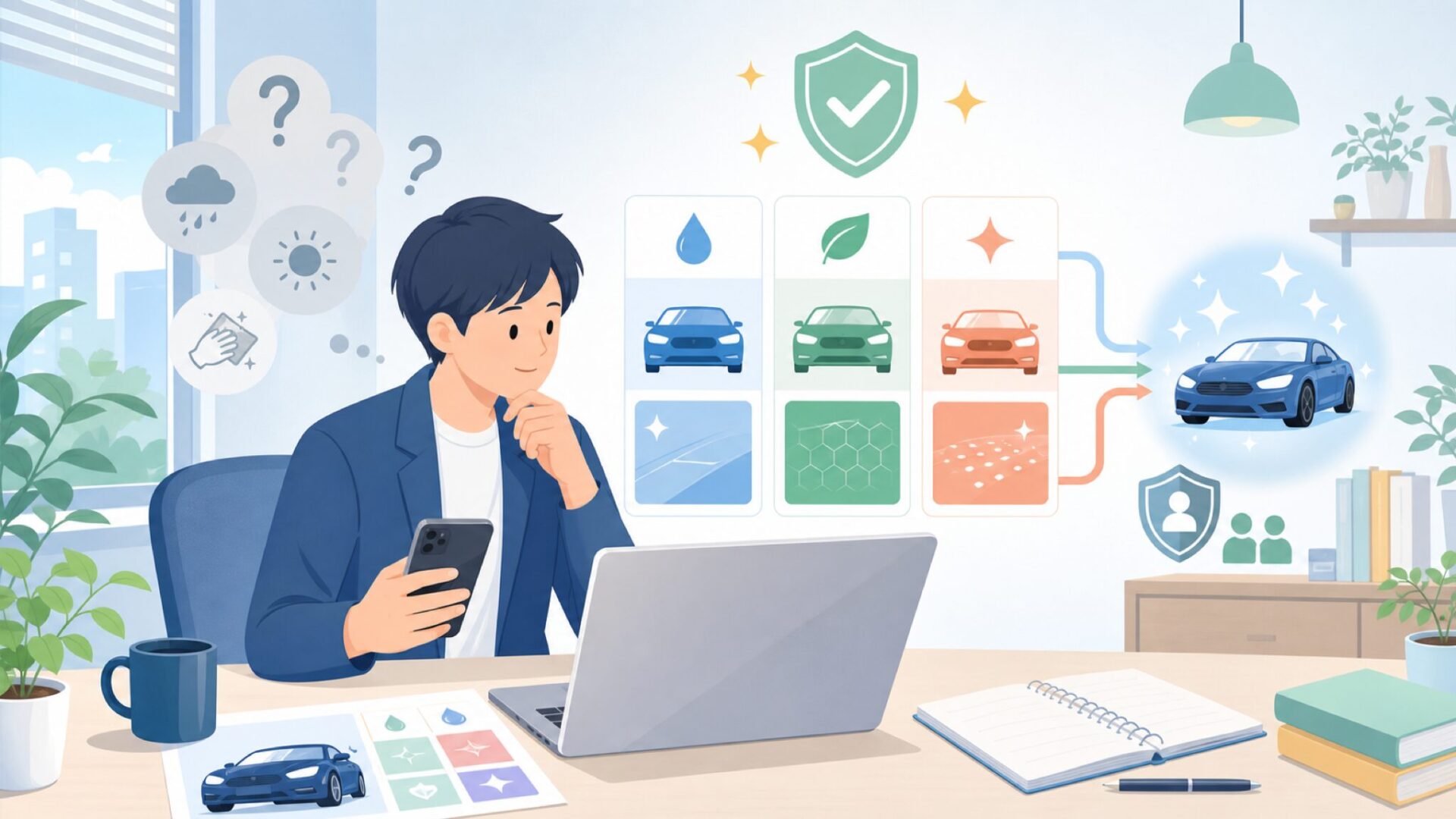 KeePerのコーティングサービス：何ができてどう選ぶかを表すイラスト