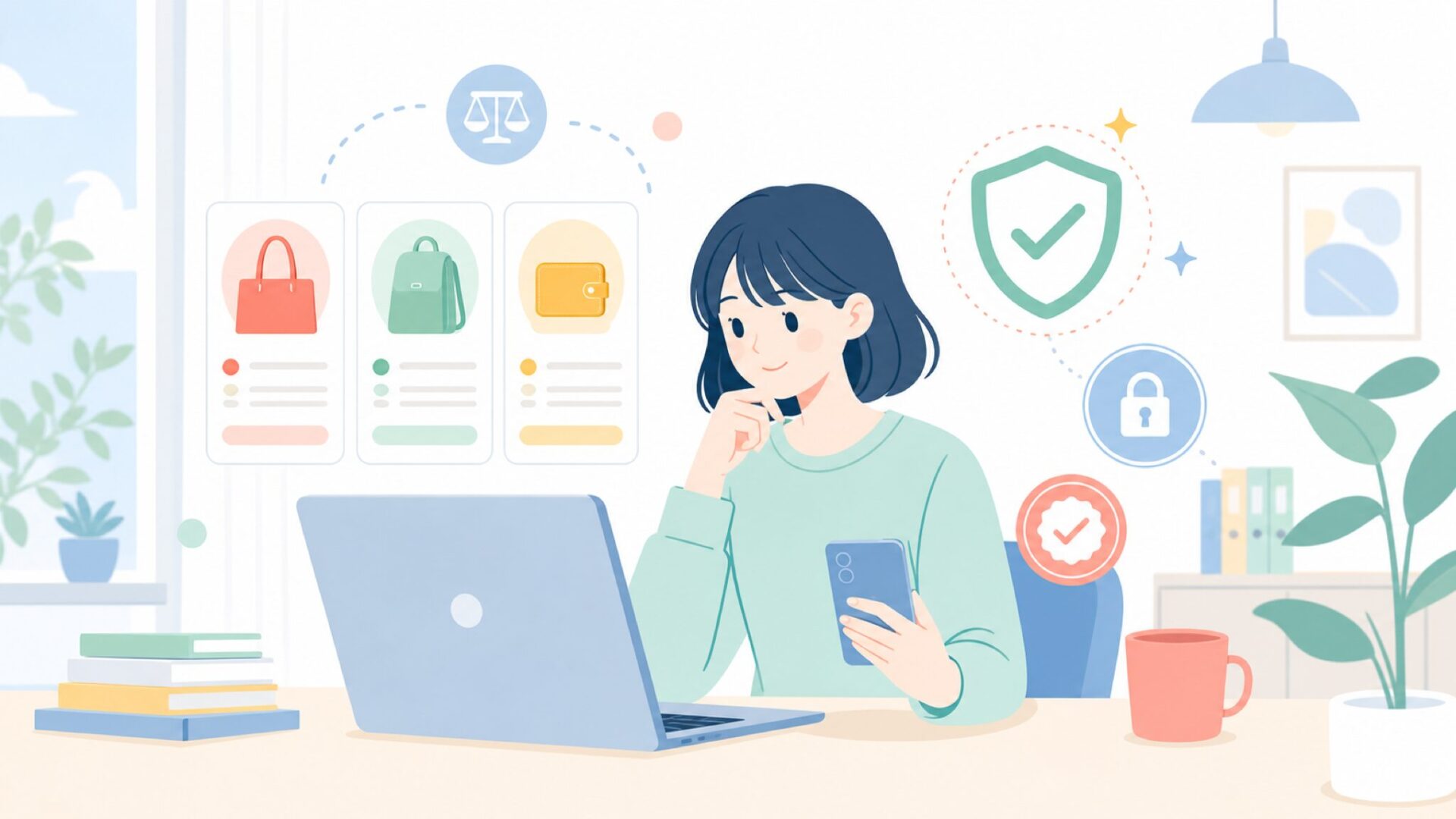 購入前に確認したい安全性のポイントを表すイラスト