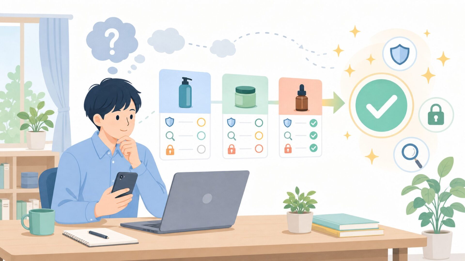日本で使う前に確認しておきたい注意点を表すイラスト
