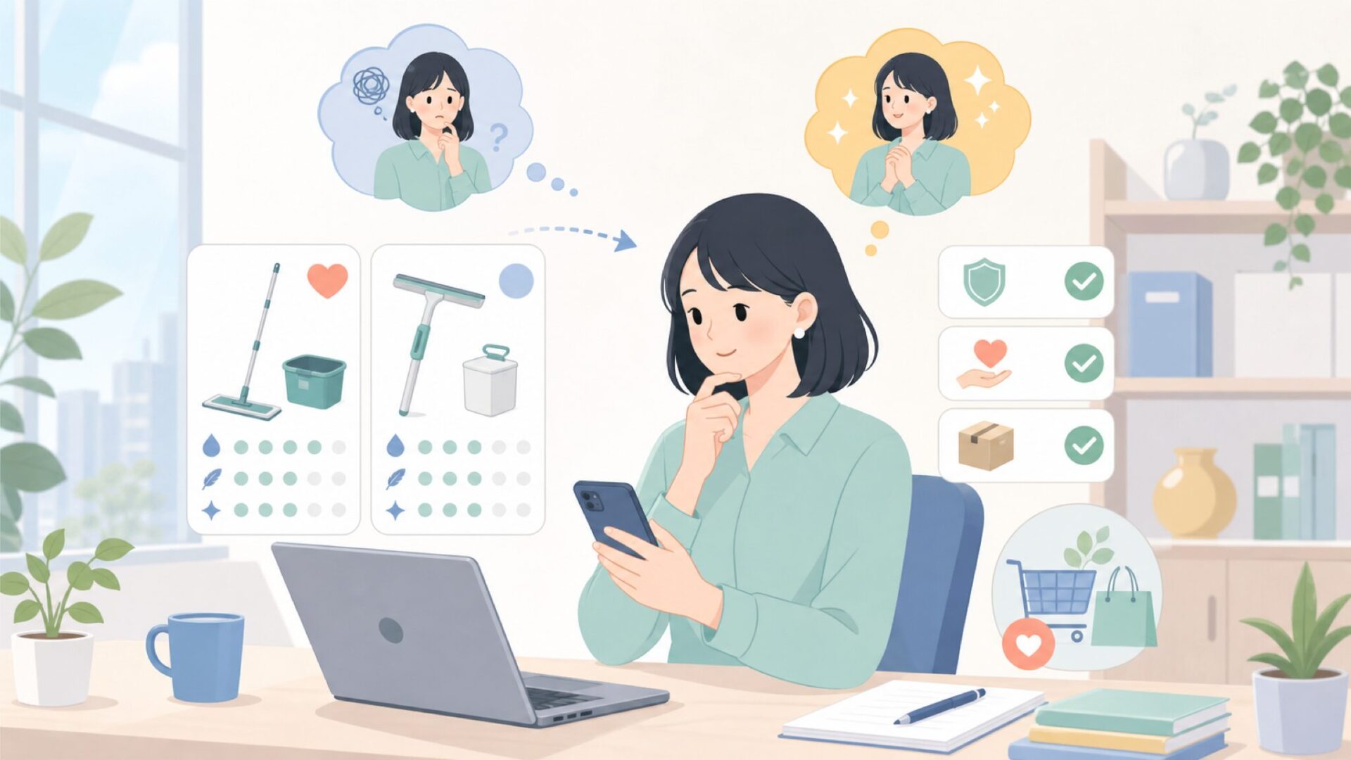 日本でLeifheitを購入するときの確認ポイントを表すイラスト
