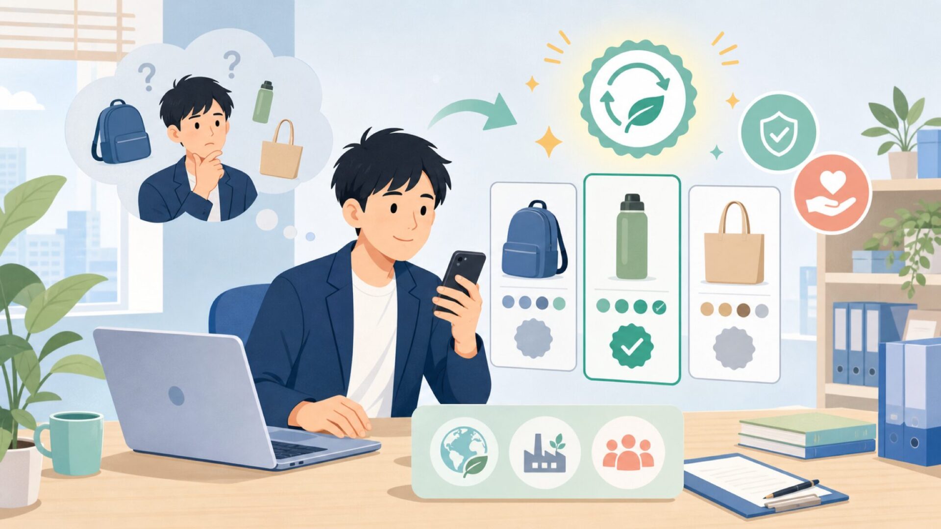 Global Recycled Standardなどの認証表示は安心材料になるのかを表すイラスト