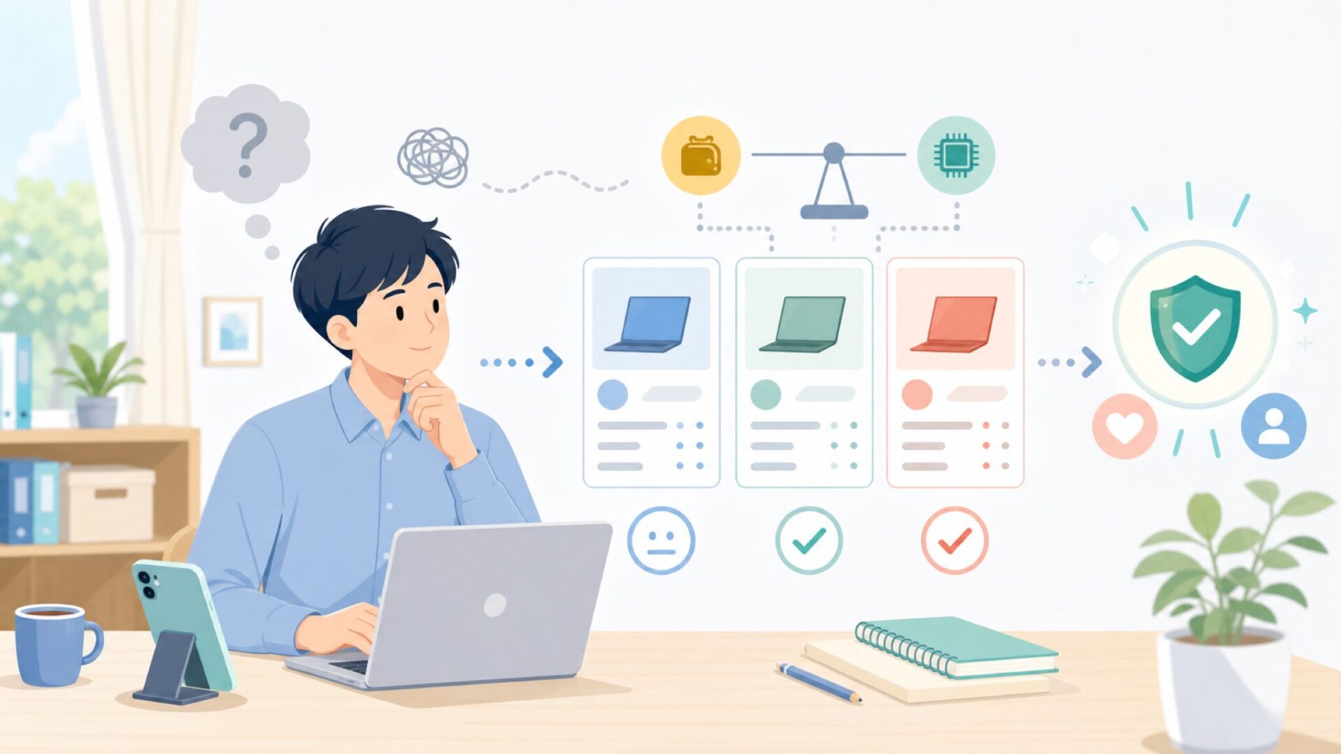 価格とスペックのバランスをどう見極める?を表すイラスト
