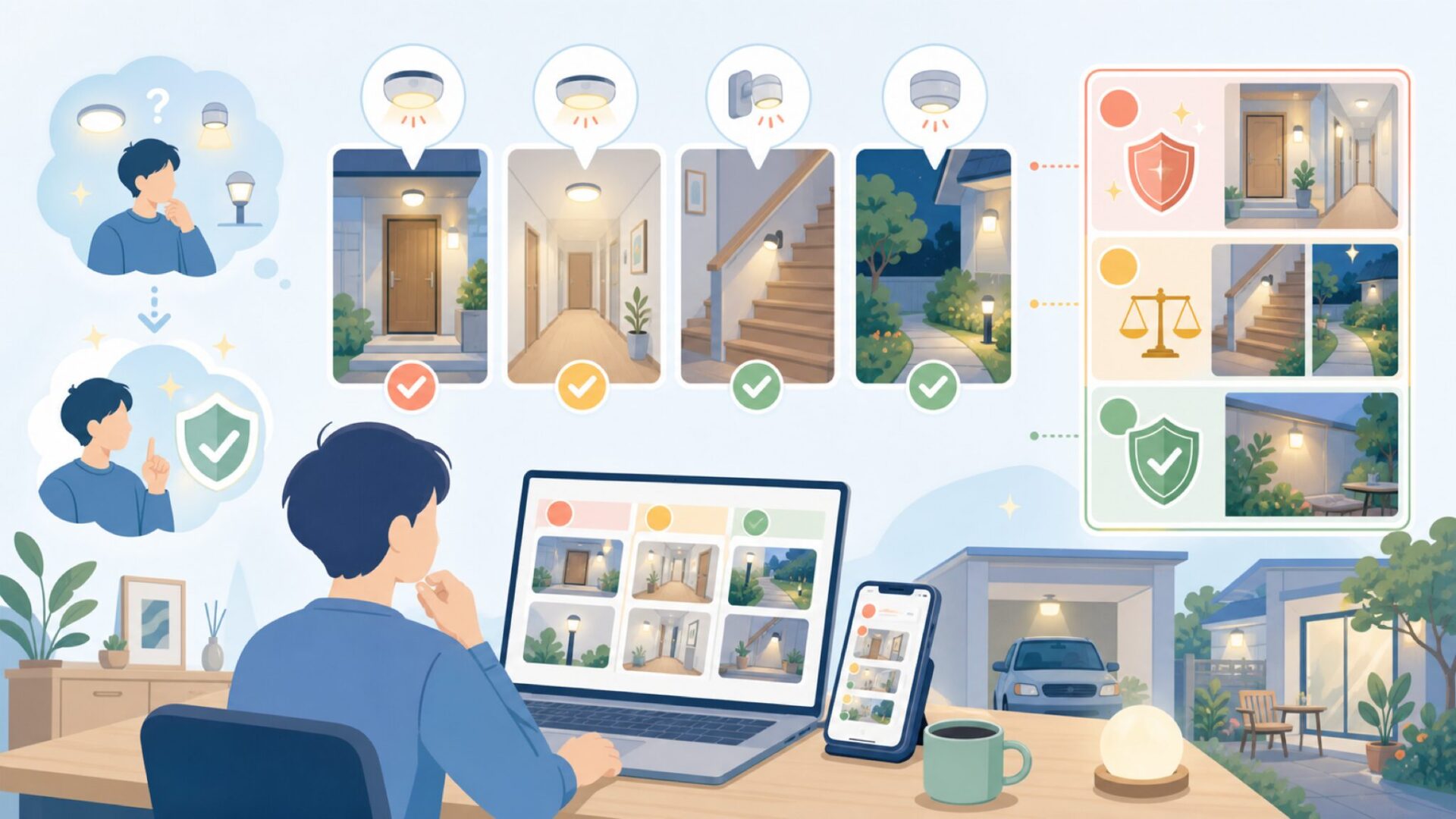【必須度別】センサーライトを取り付けるべき場所を表すイラスト