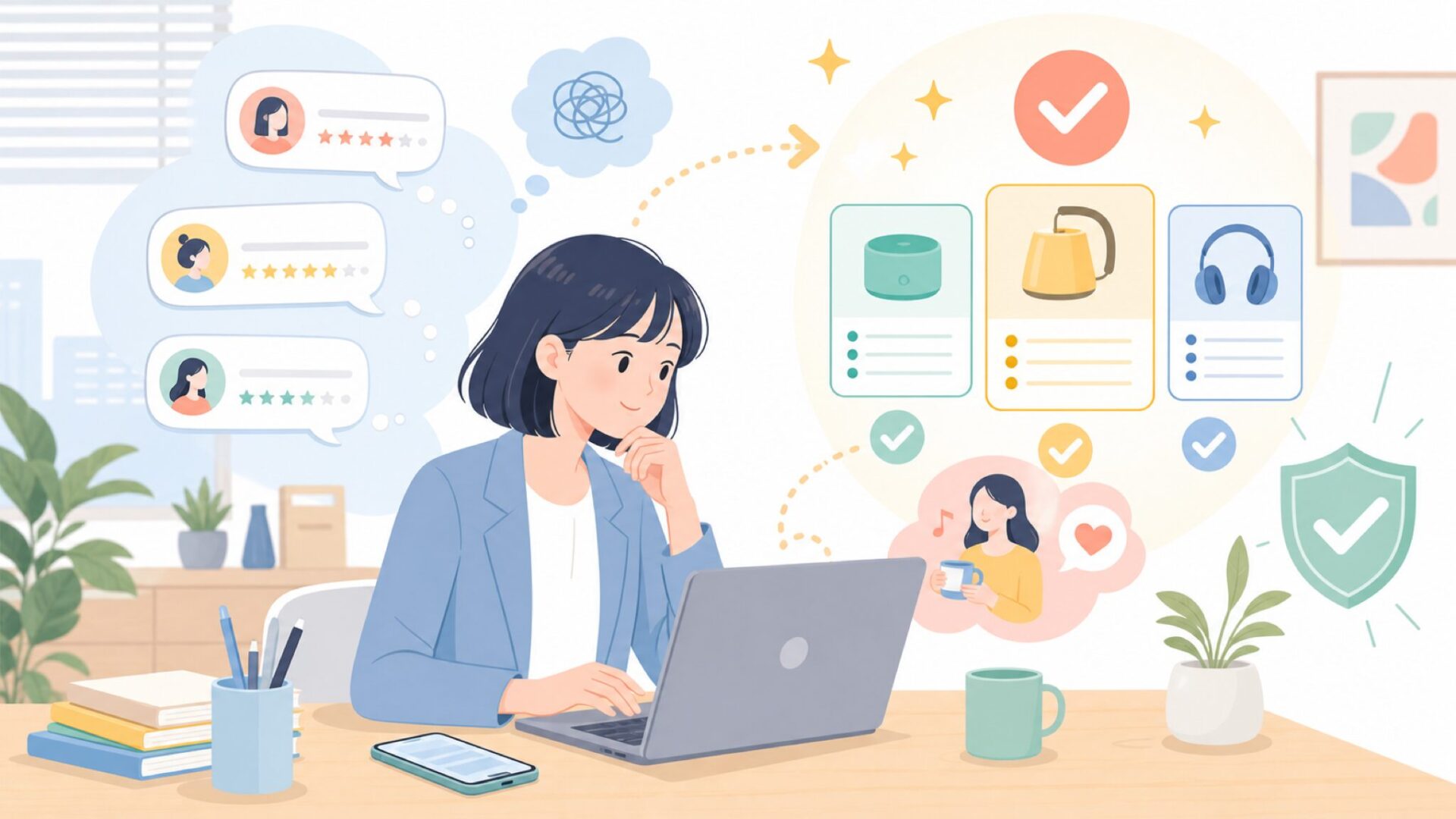 実際に使った人の声から見えるリアルな評判を表すイラスト