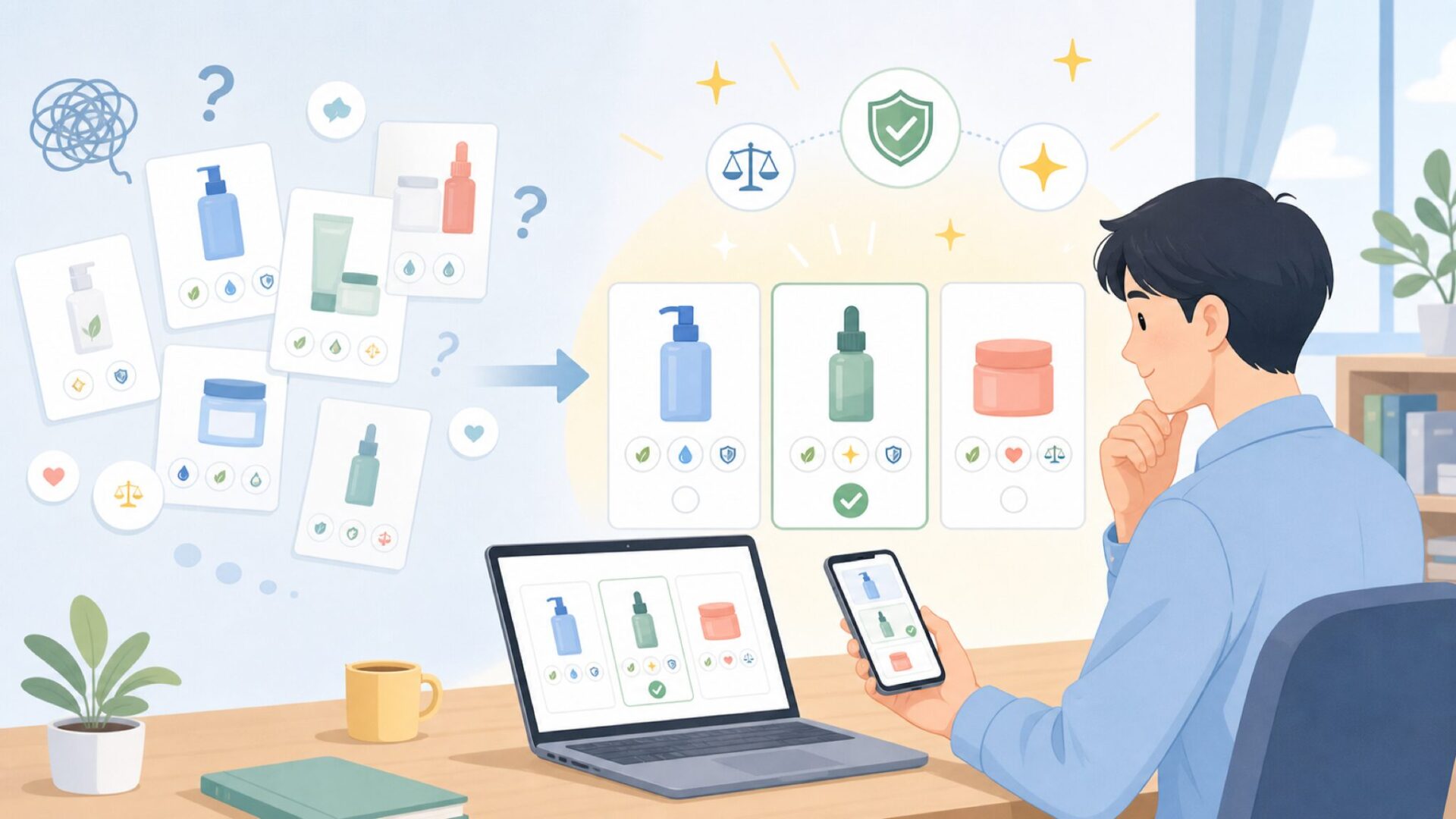 代表的な商品ラインナップと選び方ガイドを表すイラスト
