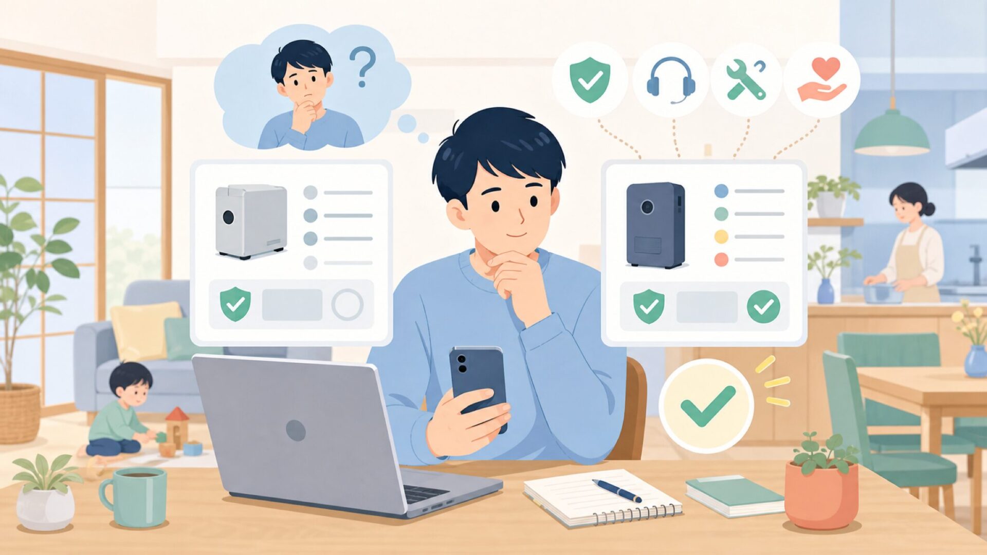 WAINLUXを購入する前に押さえたい安全性とサポートを表すイラスト