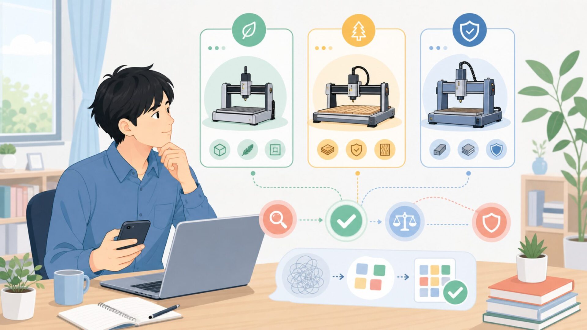 Genmitsu CNCルーターの主要モデルと特徴を表すイラスト