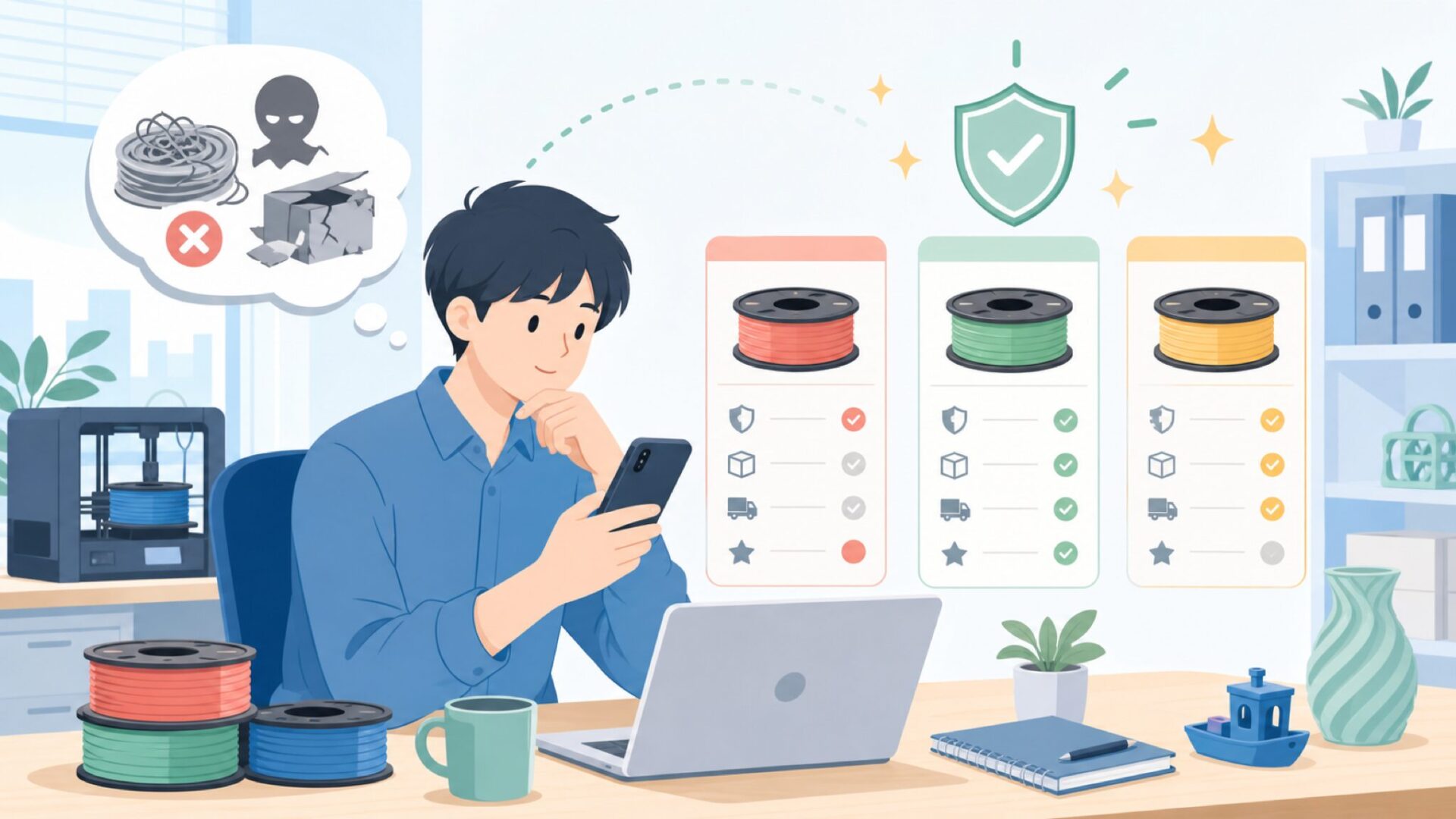Jayoフィラメントはどこで買うのが安心かを表すイラスト