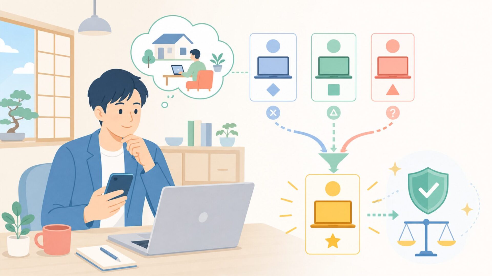 失敗しない選び方 — 用途から機種を絞り込むを表すイラスト