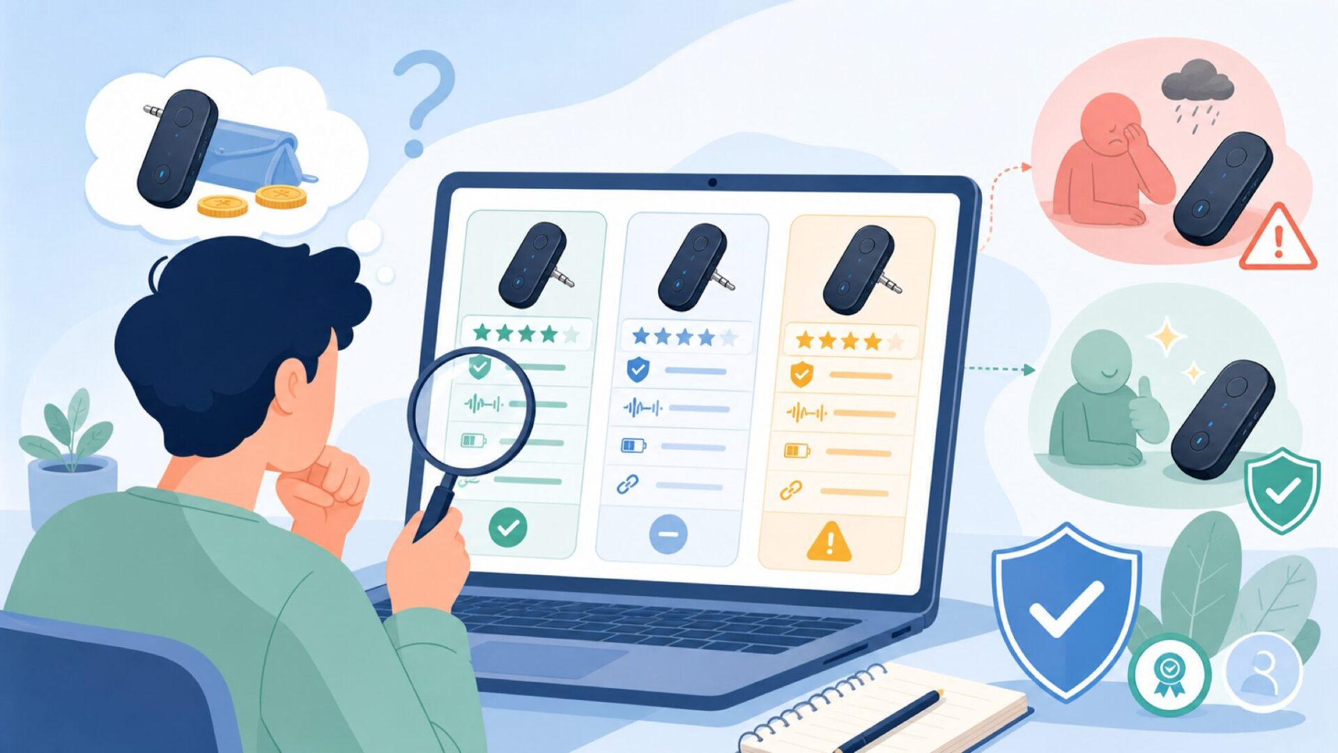 同価格帯の売れ筋Bluetoothトランスミッターと比較するを表すイラスト