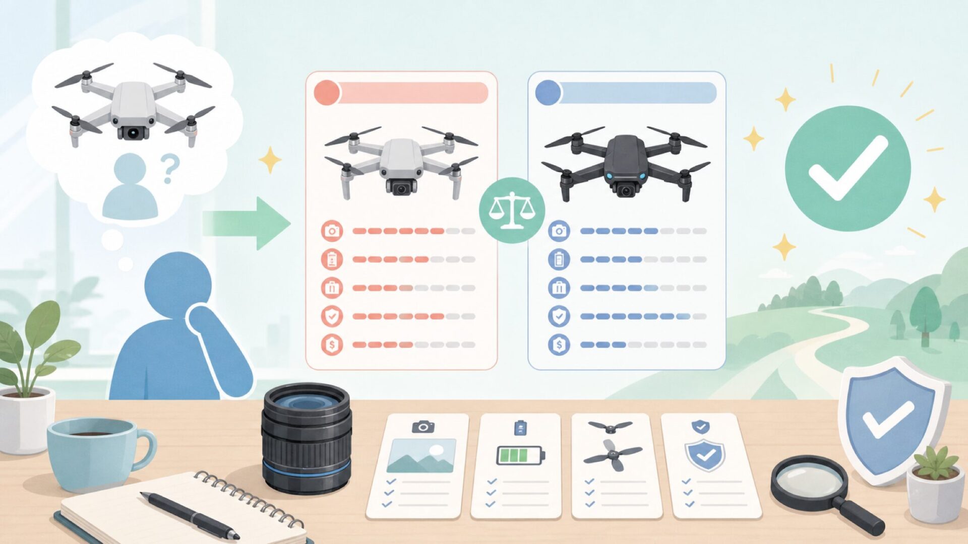 世界シェア70%のDJIと比較して分かるSNAPTAINの強み・弱みを表すイラスト