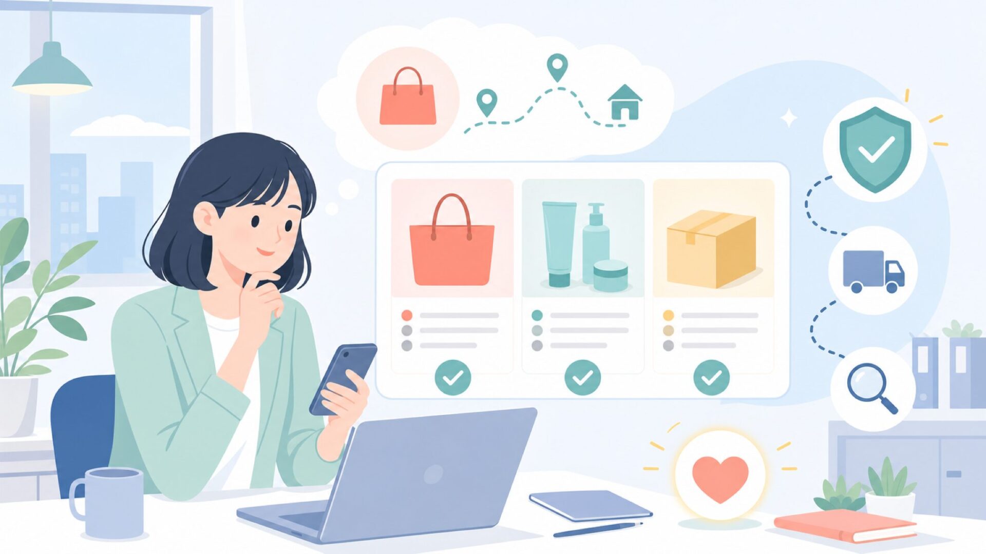 購入前に確認しておきたい3つのポイントを表すイラスト