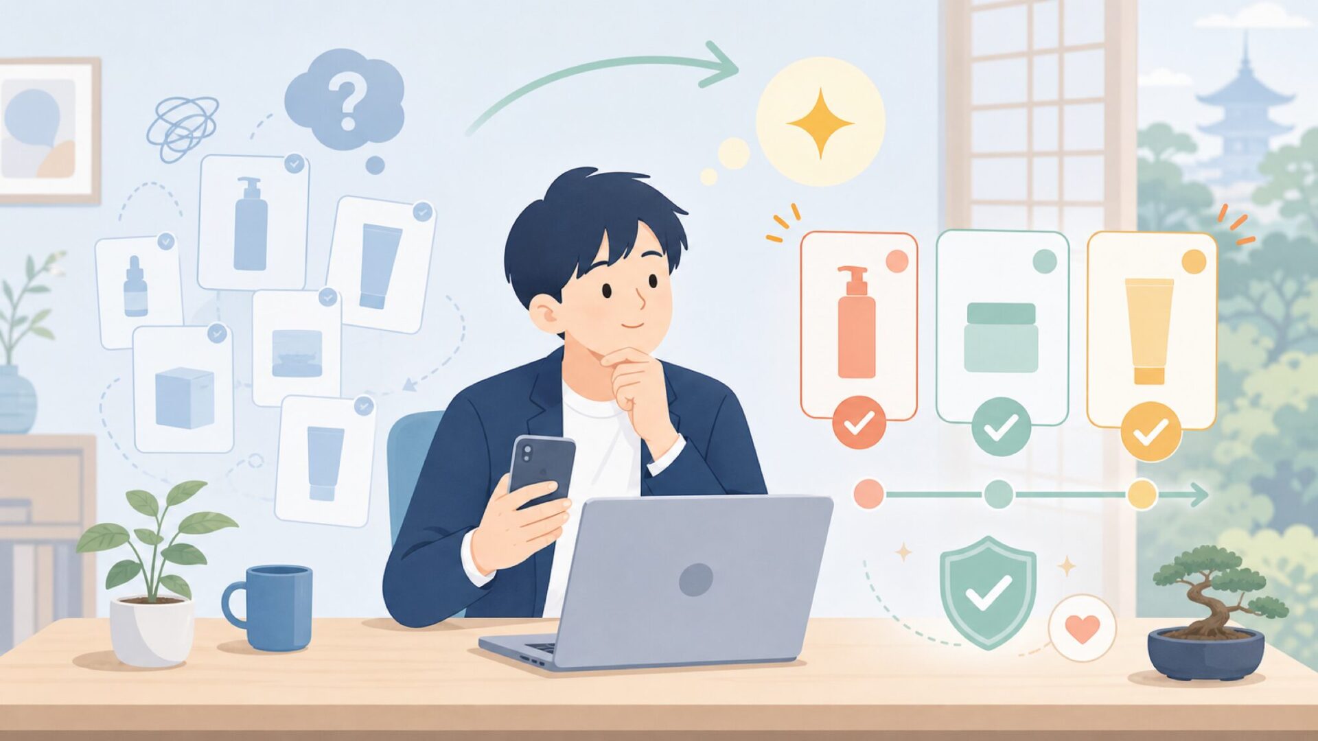 初めて買う人向け｜おすすめ商品の選び方を表すイラスト