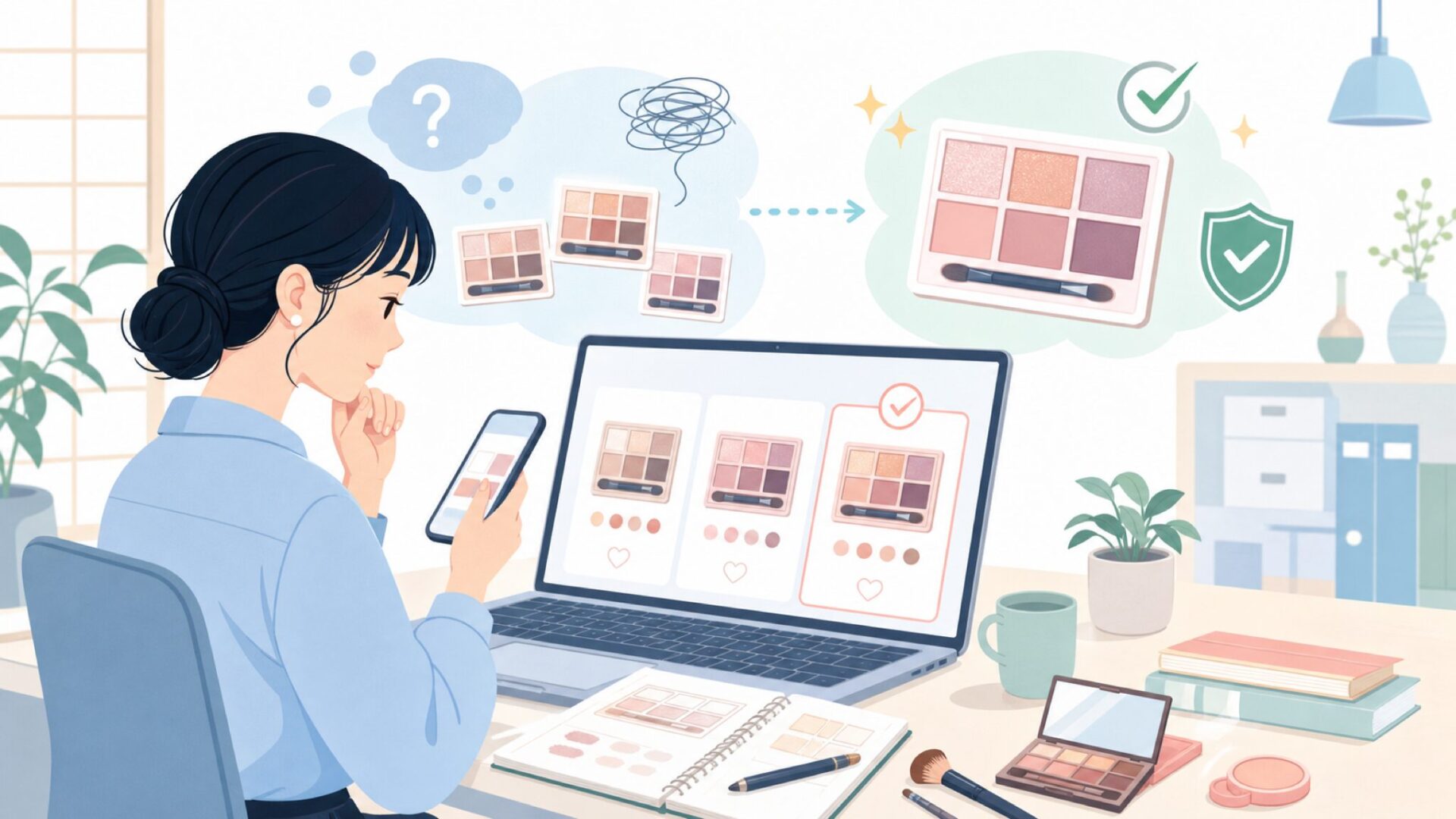 代表アイシャドウ「ムード イット パレット」の魅力を表すイラスト