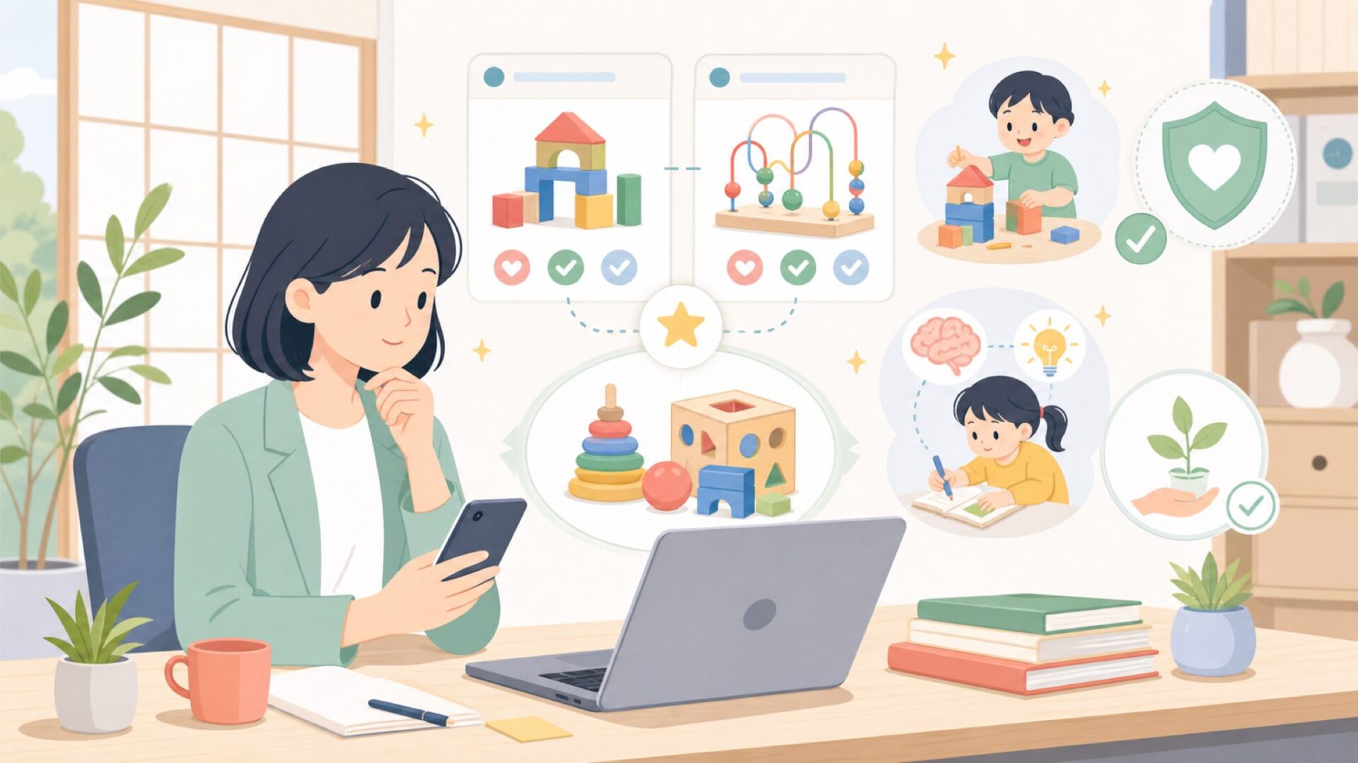 知育玩具として子どもの学びにつながる理由を表すイラスト