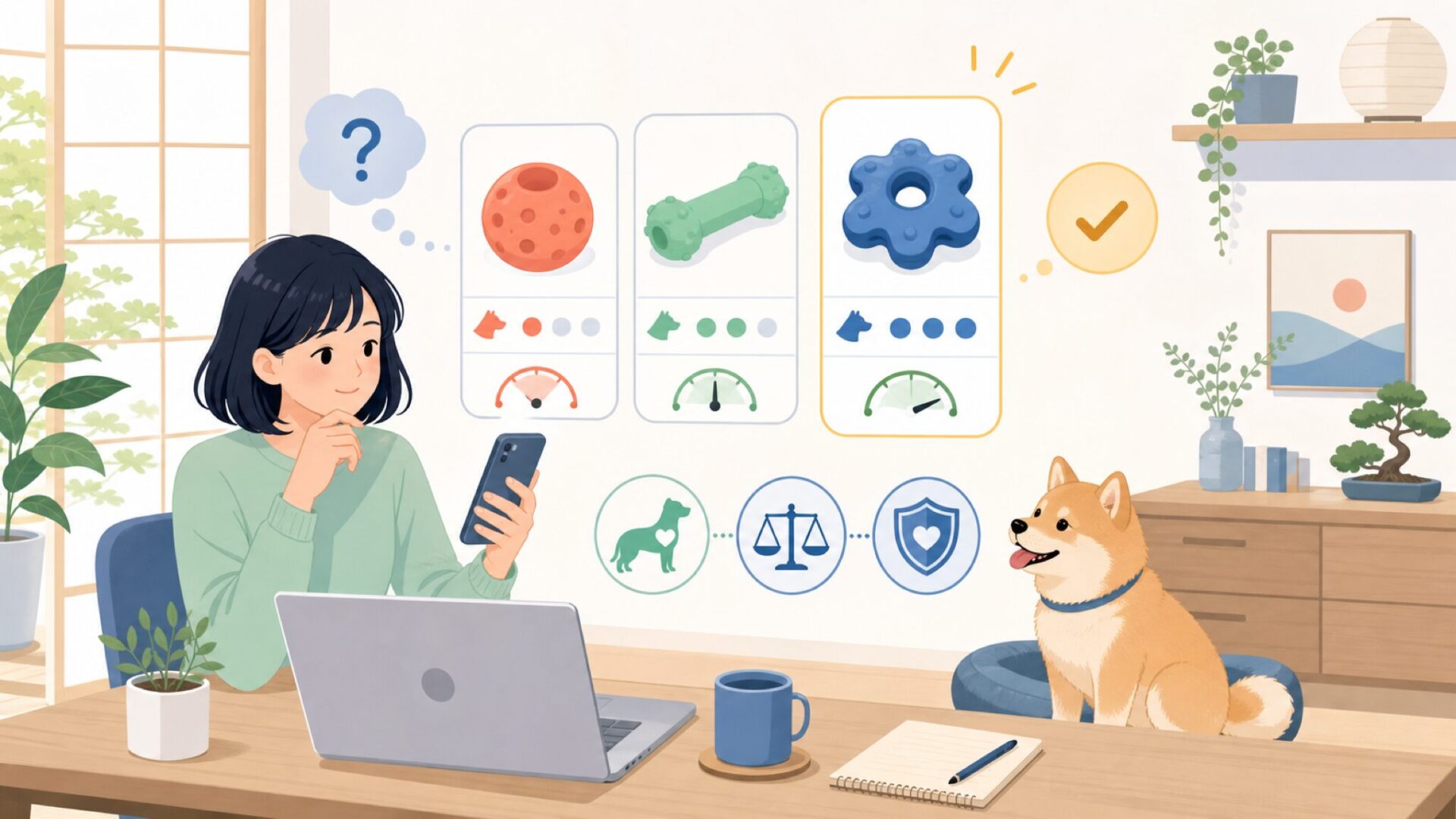 愛犬に合うSodaPup商品の選び方を表すイラスト