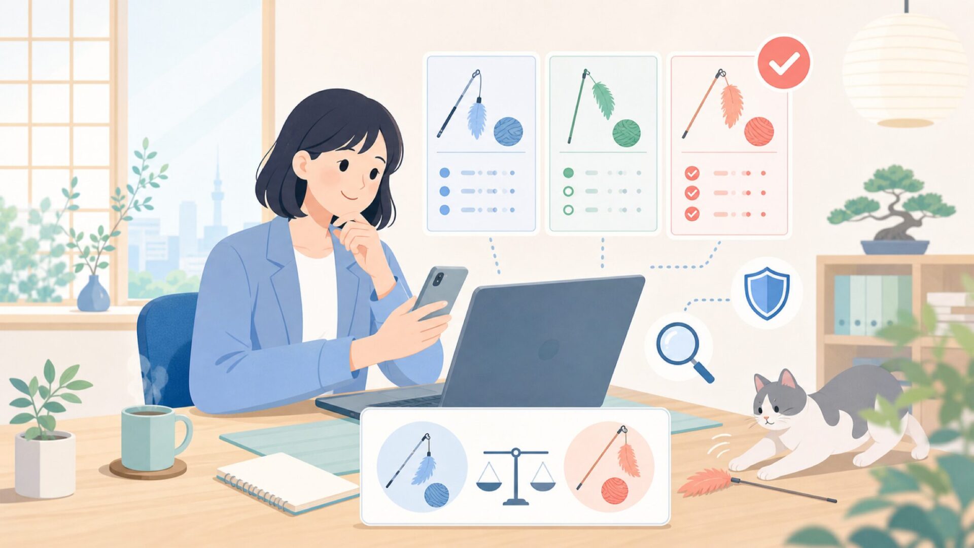 他の猫じゃらしとの違いを短時間で把握するを表すイラスト
