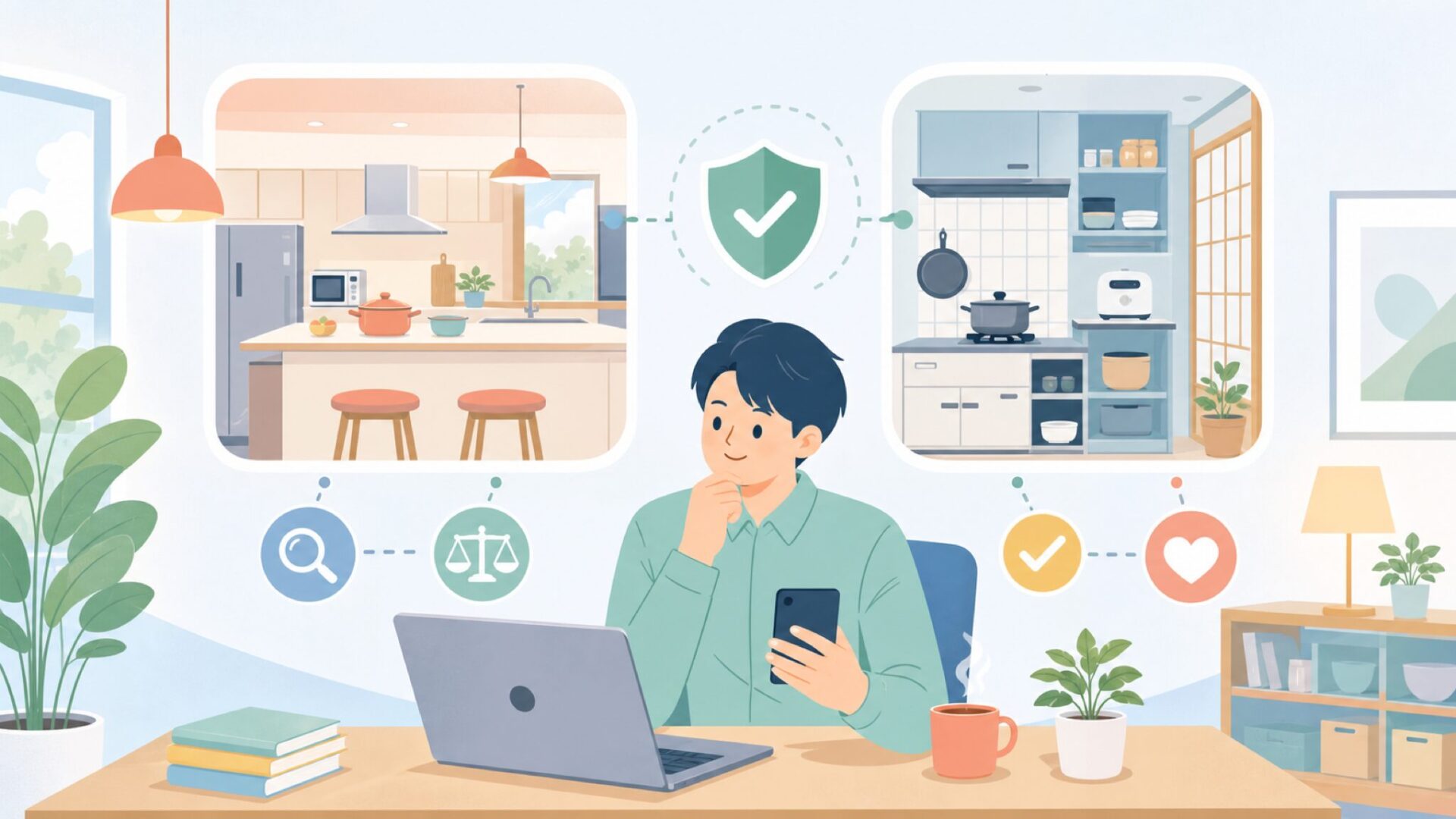アメリカと日本、キッチン事情はここまで違うを表すイラスト