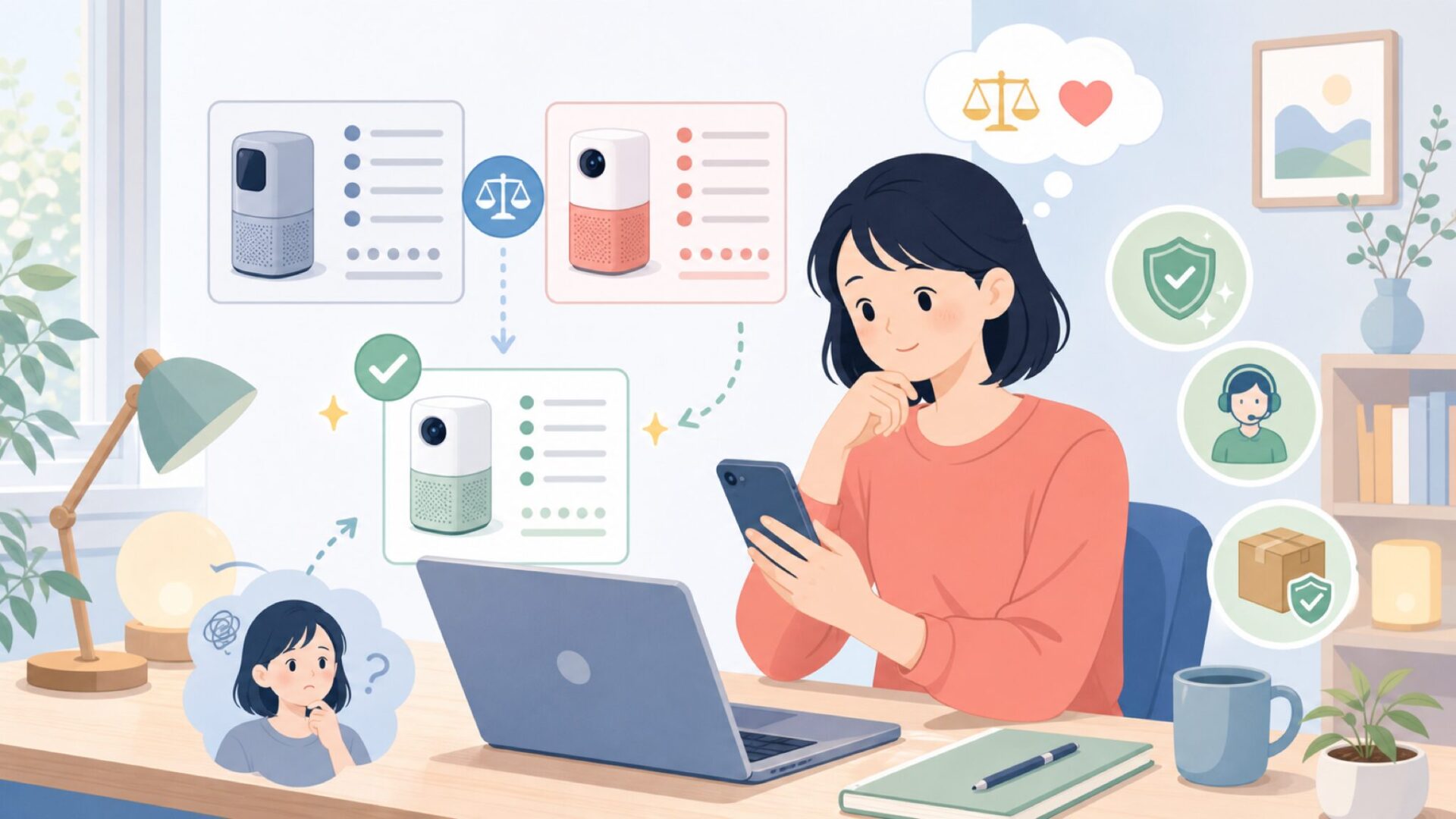 価格に見合う価値があるか？購入前に確認したい3つの視点を表すイラスト