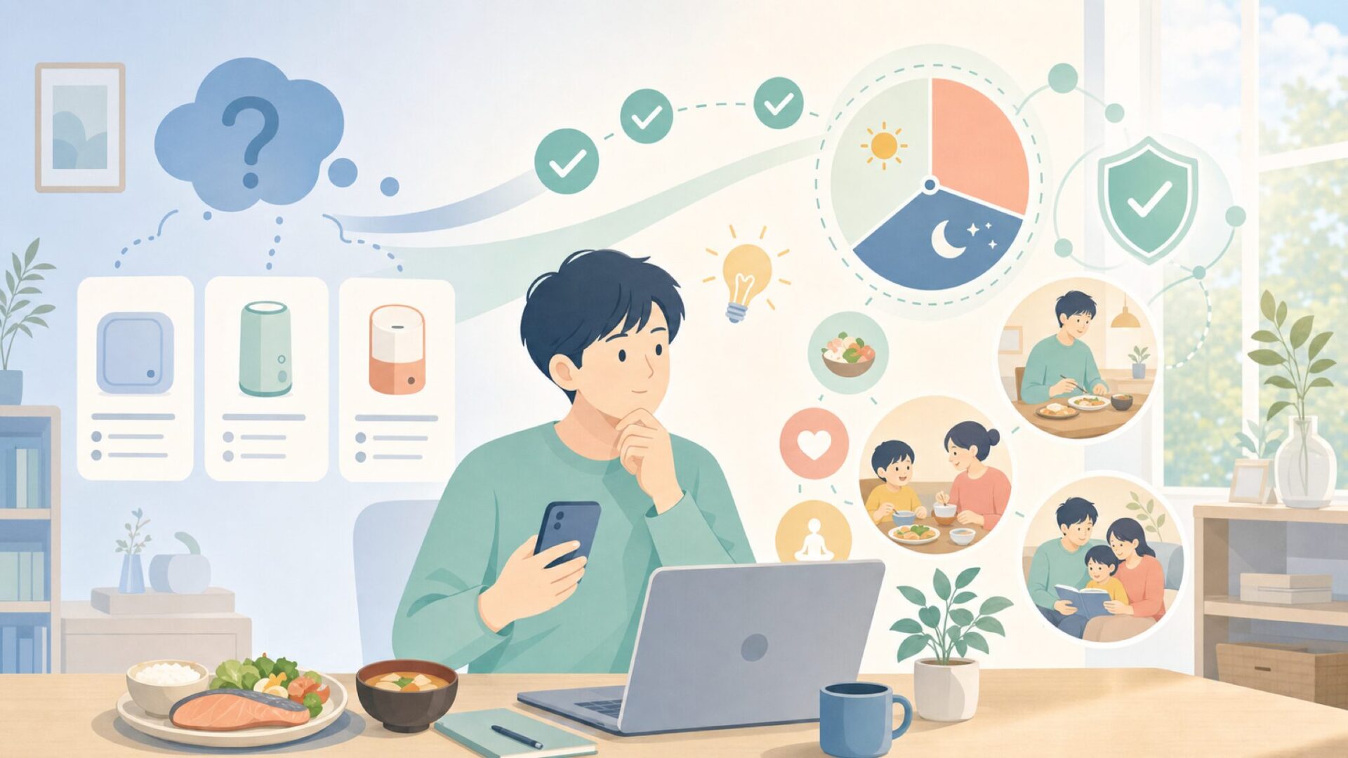 食事の時間が変わっていく体験を表すイラスト