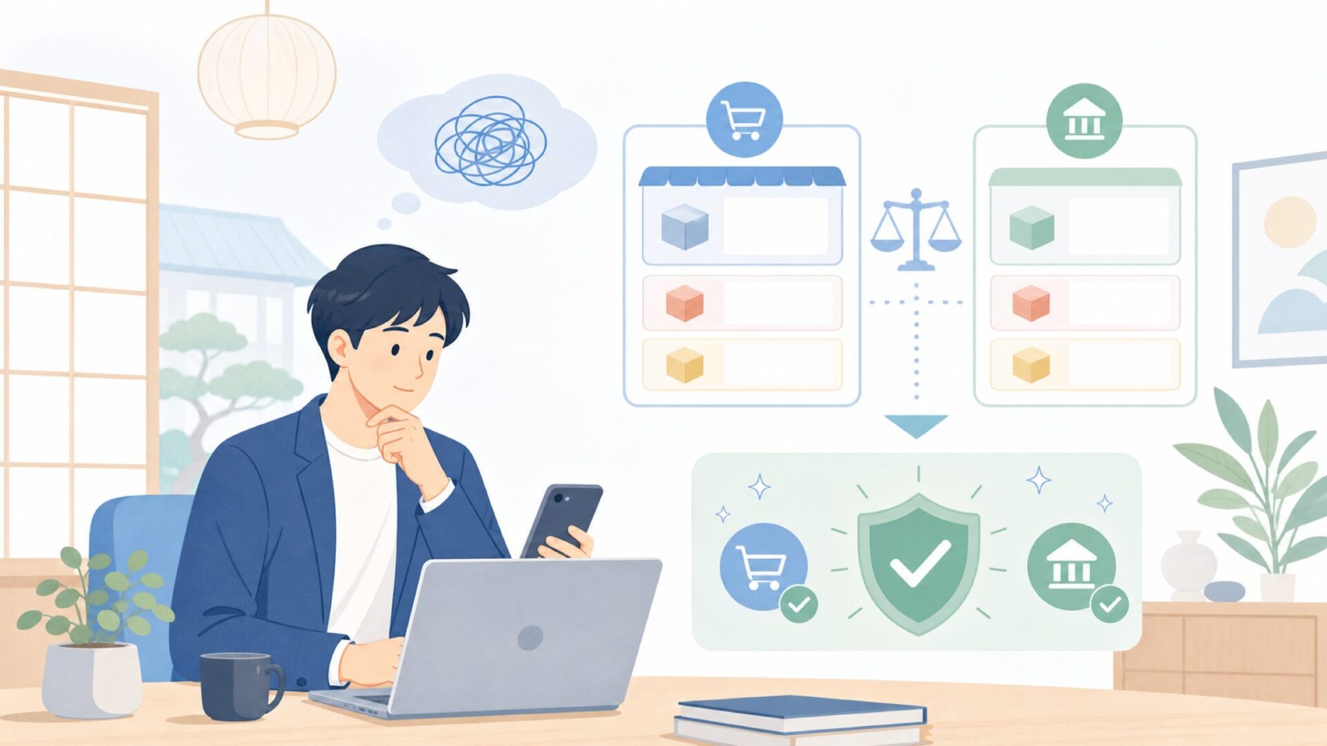 価格帯と購入先(Amazon/公式サイト)を比較を表すイラスト