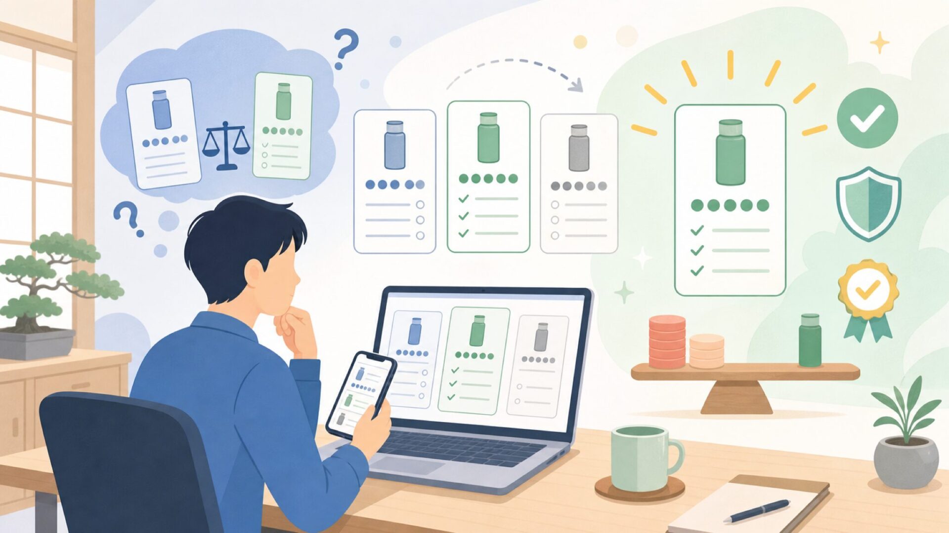 価格に見合う価値はある？近い価格帯ブランドとの違いを検証を表すイラスト
