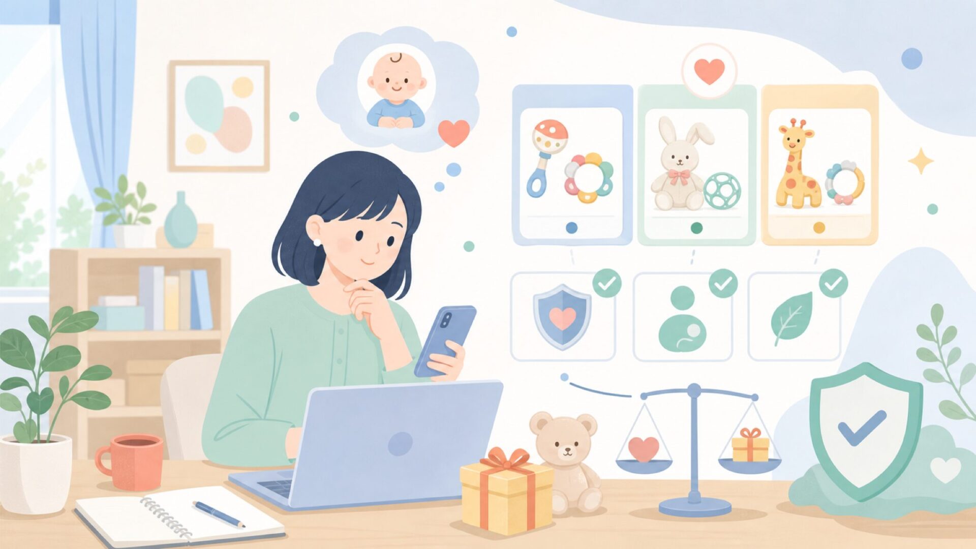 出産祝いにSassyは失礼がないか——贈り物としての評価と選び方を表すイラスト