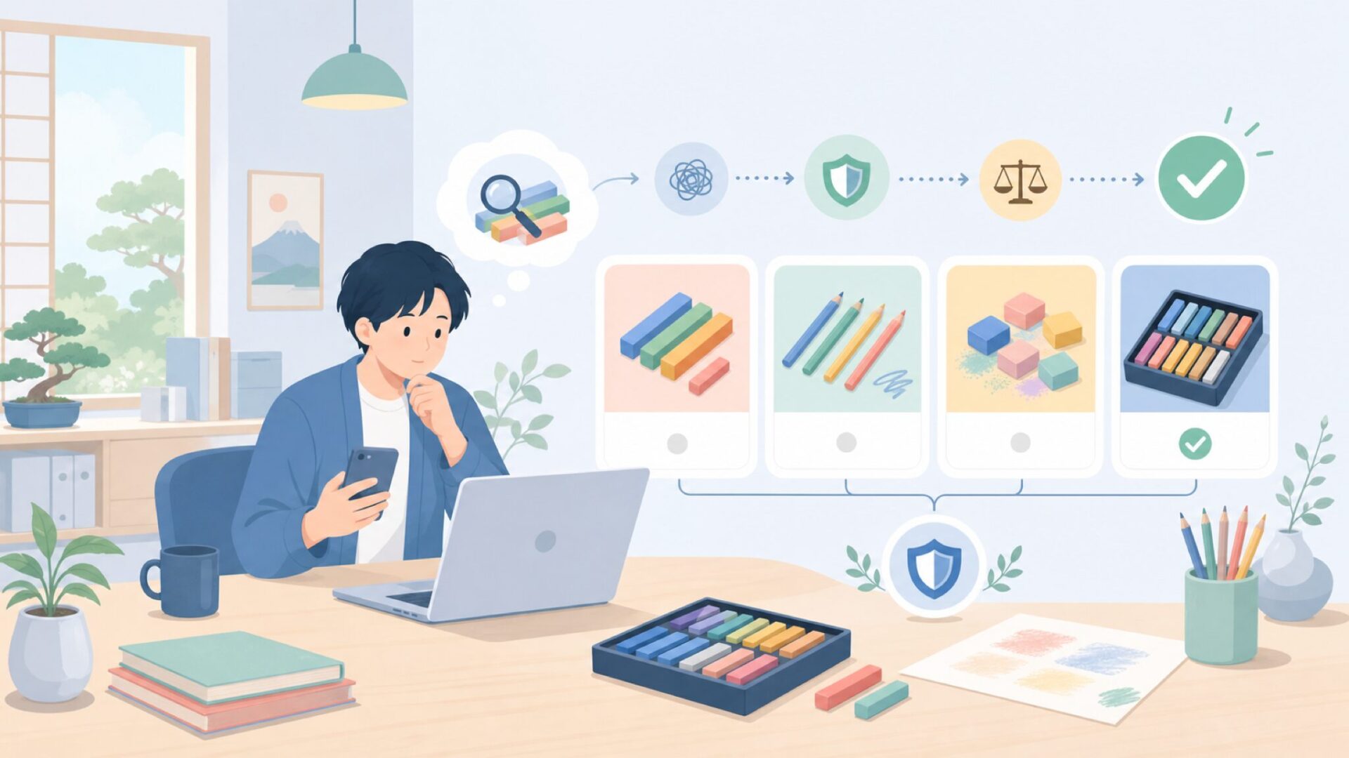 パステル系画材の基礎知識—Artechoはどのタイプに当たる?を表すイラスト