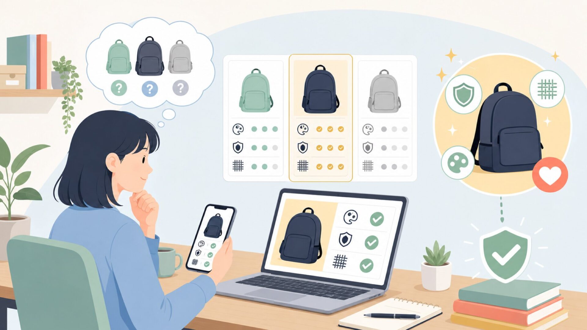 JanSportが選ばれ続ける理由 — デザインと耐久性を表すイラスト