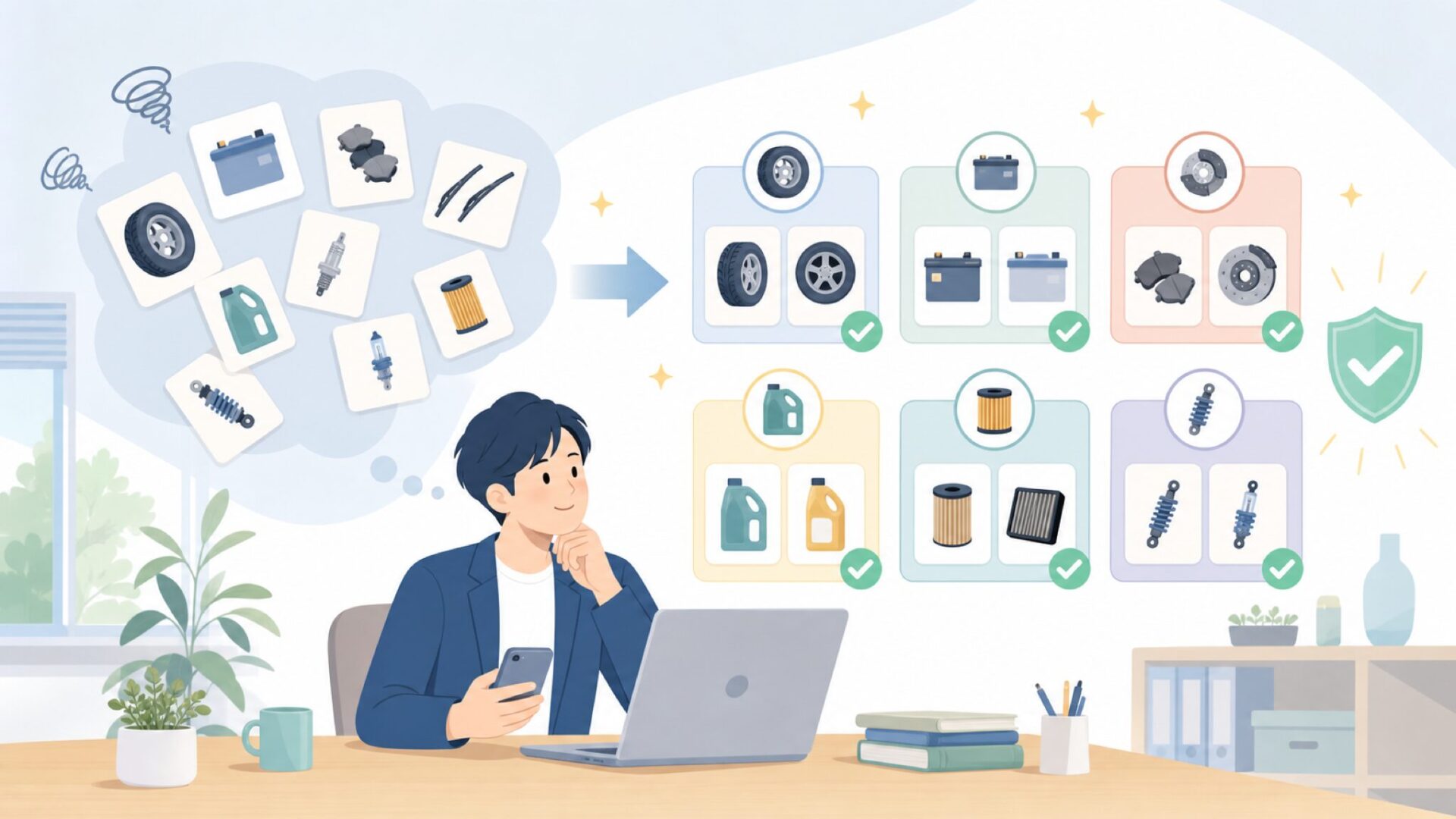 商品カテゴリ別の選び方ガイドを表すイラスト