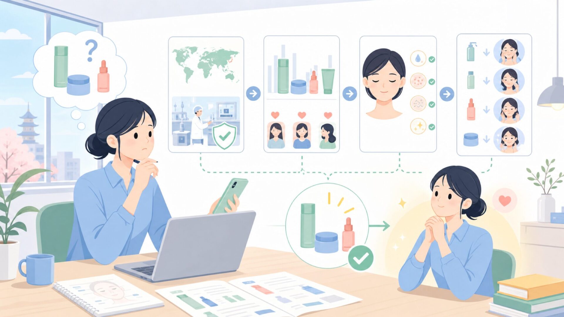 自分の肌に合うNeogenを失敗なく選ぶための手順を表すイラスト