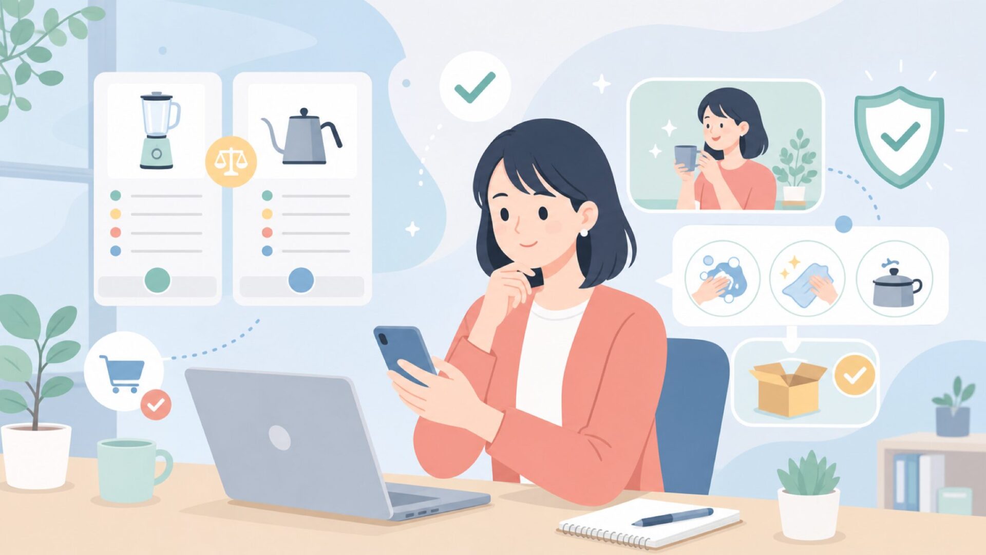 価格と性能のバランスをどう見極めるかを表すイラスト