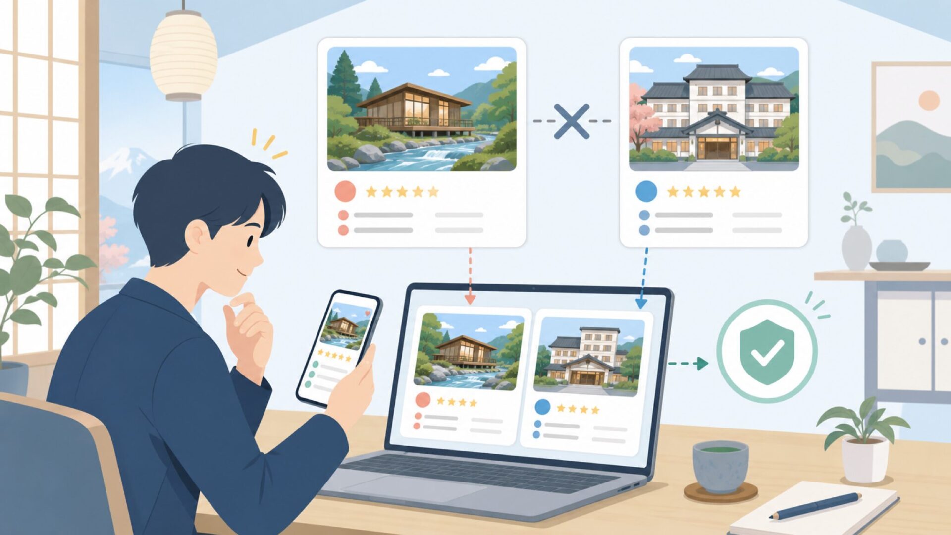宿泊施設名としての「Wood River House」を表すイラスト