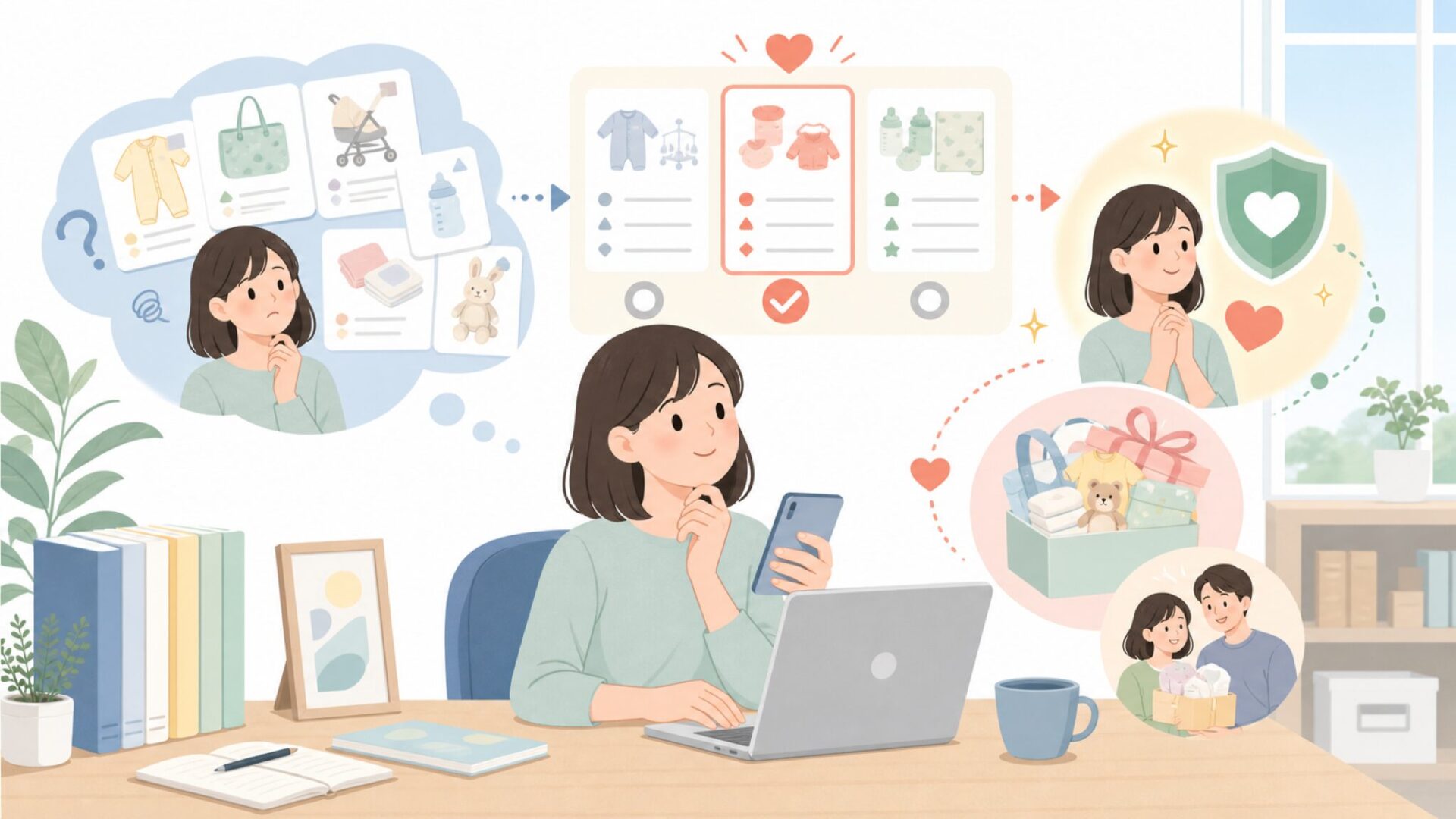 出産準備・ギフトで選ばれる理由を表すイラスト