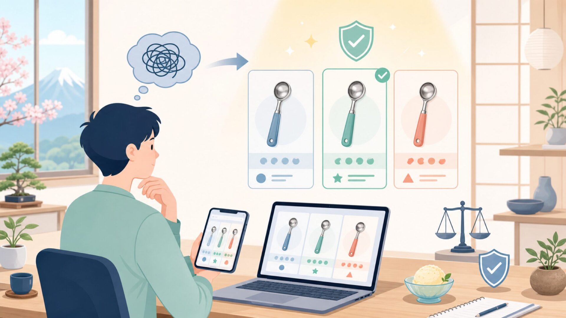 オクソーや電動スプーンと比較 — Zerollを選ぶ基準を表すイラスト