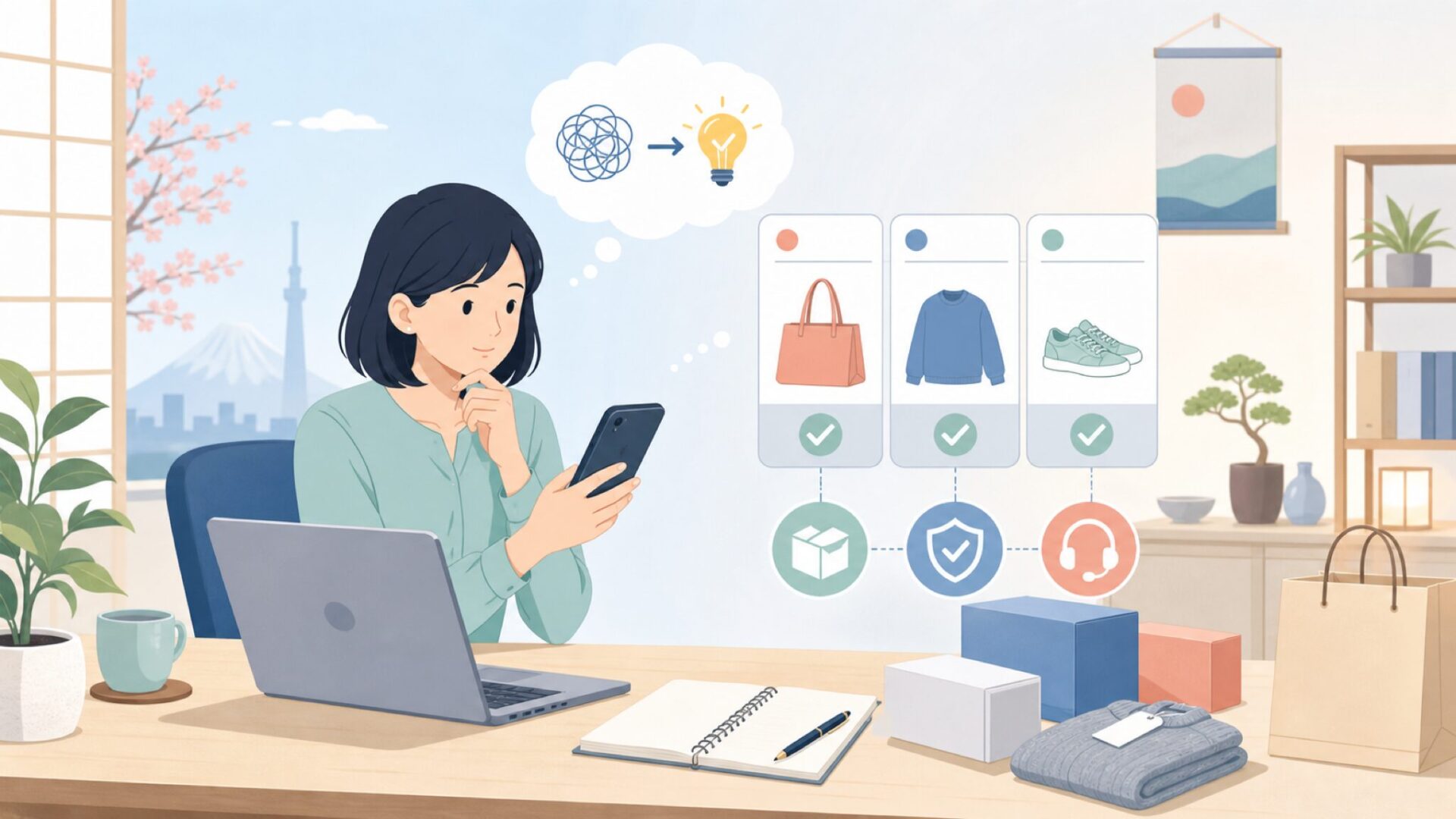 日本で購入する時に知っておきたいポイントを表すイラスト