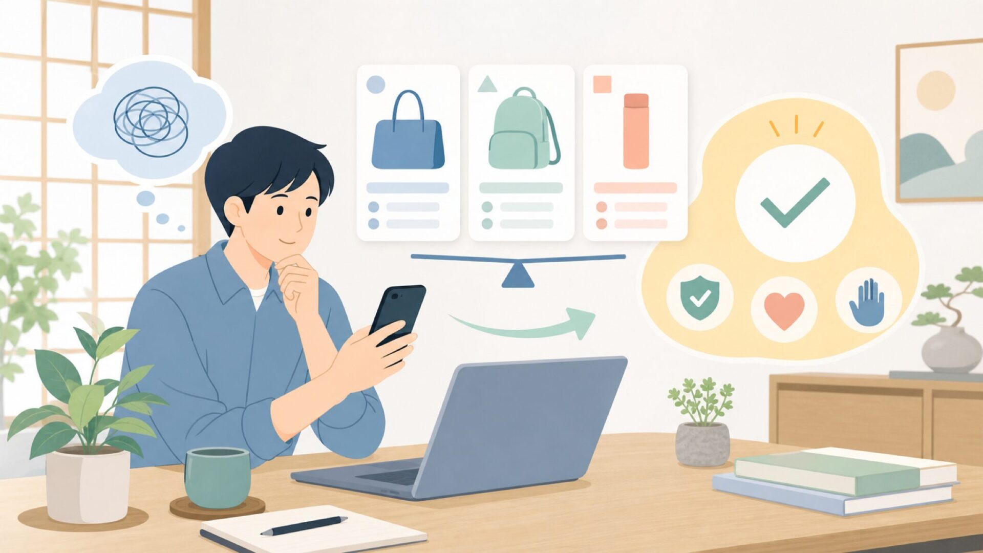 購入前に確認しておきたいポイントを表すイラスト