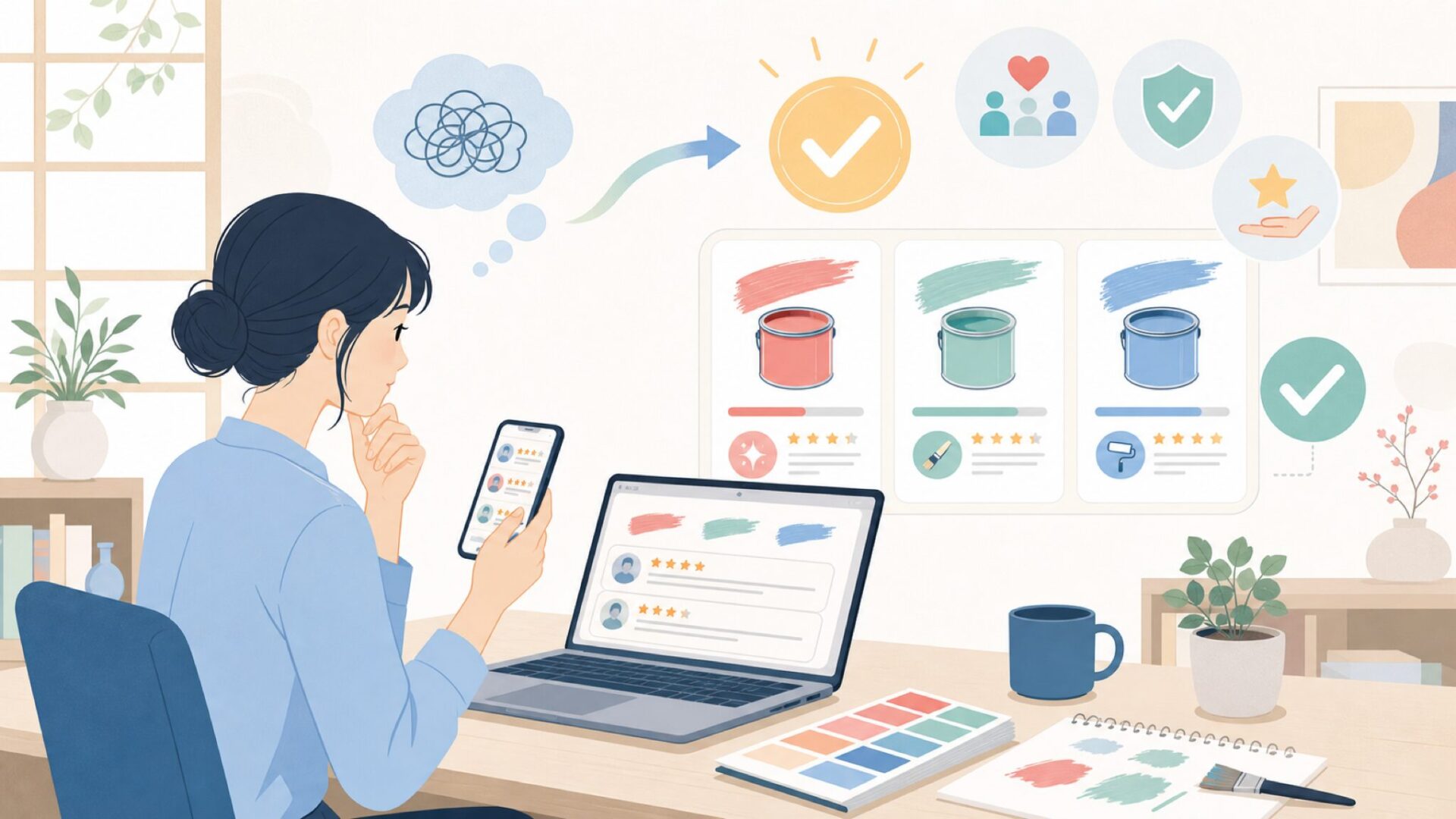 レビューから見る使用感と選び方のコツを表すイラスト