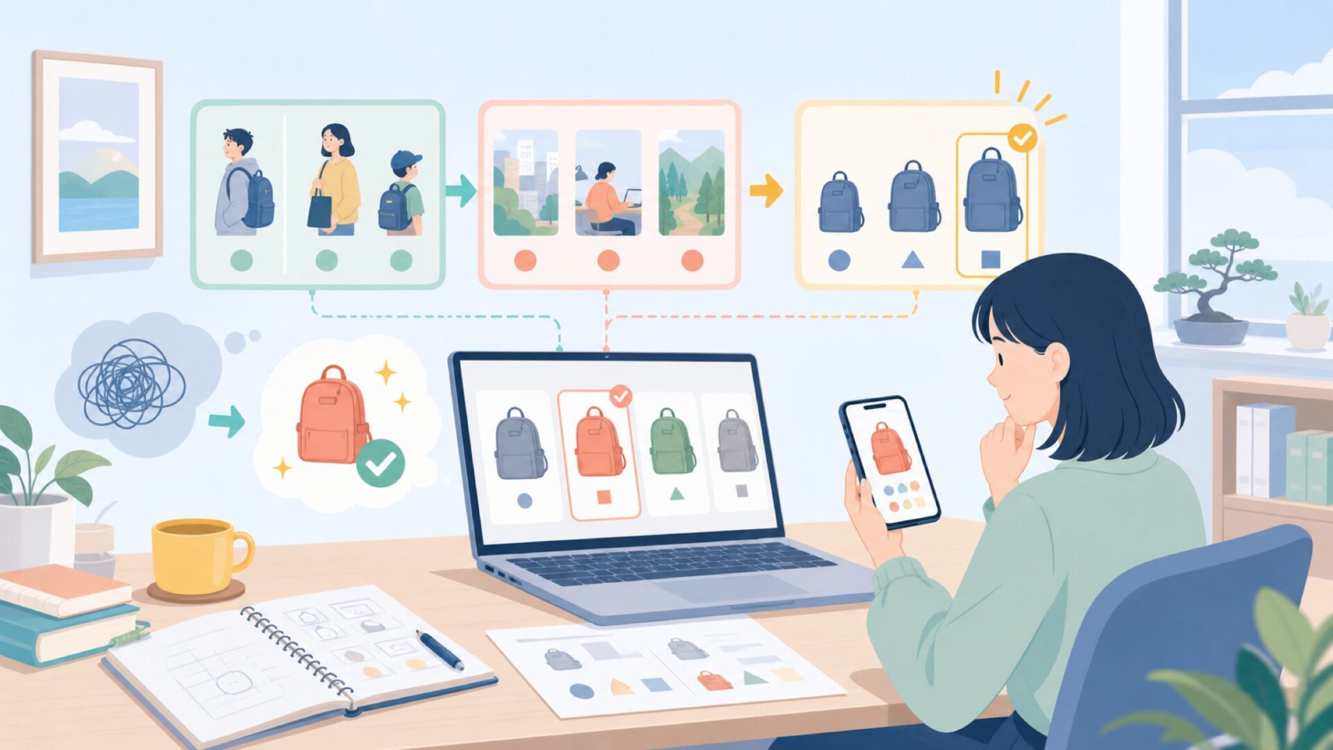 用途・相手別に選ぶ — カンケンのモデルとサイズガイドを表すイラスト