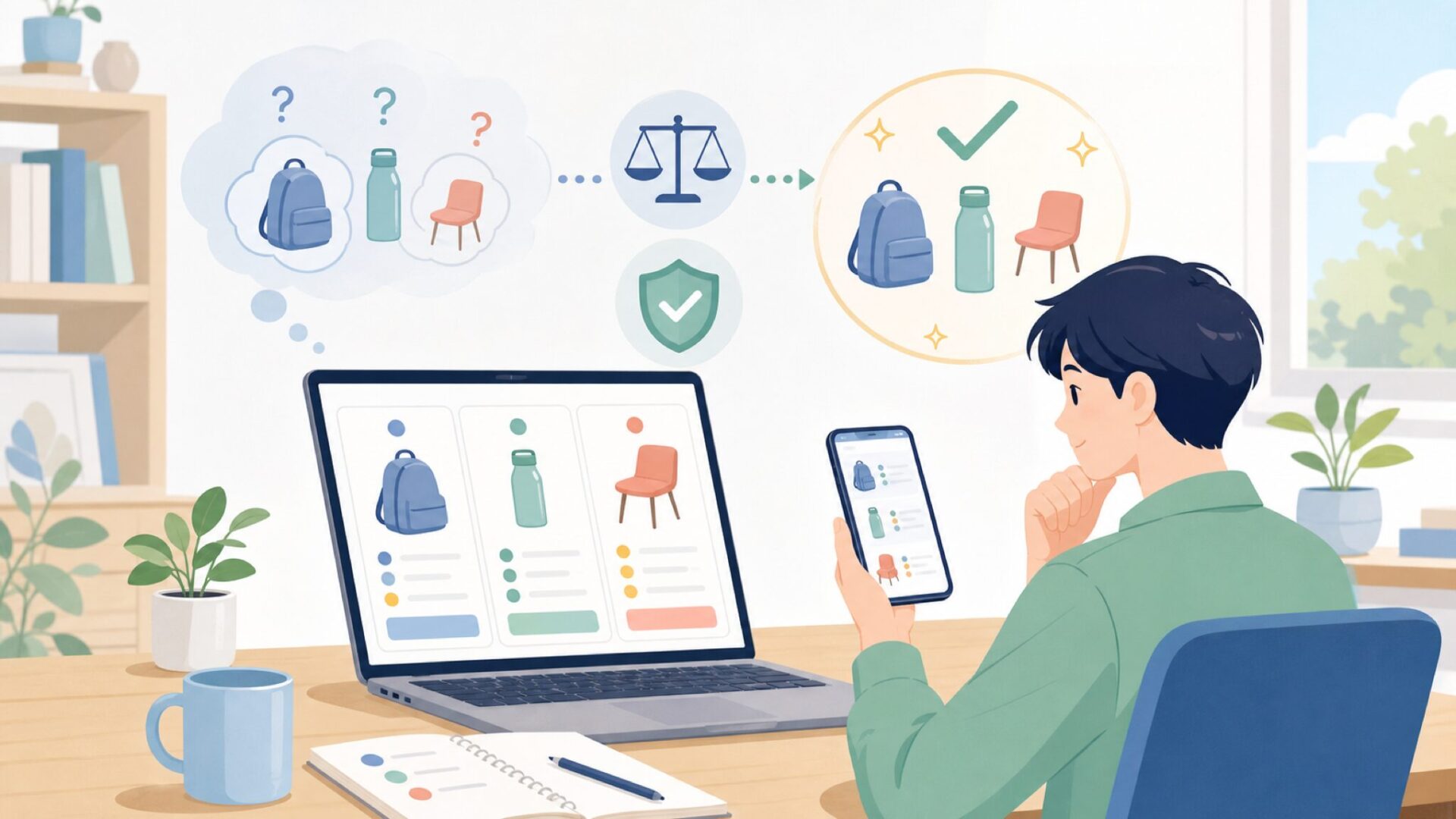 自分の用途に合うか判断するチェックポイントを表すイラスト
