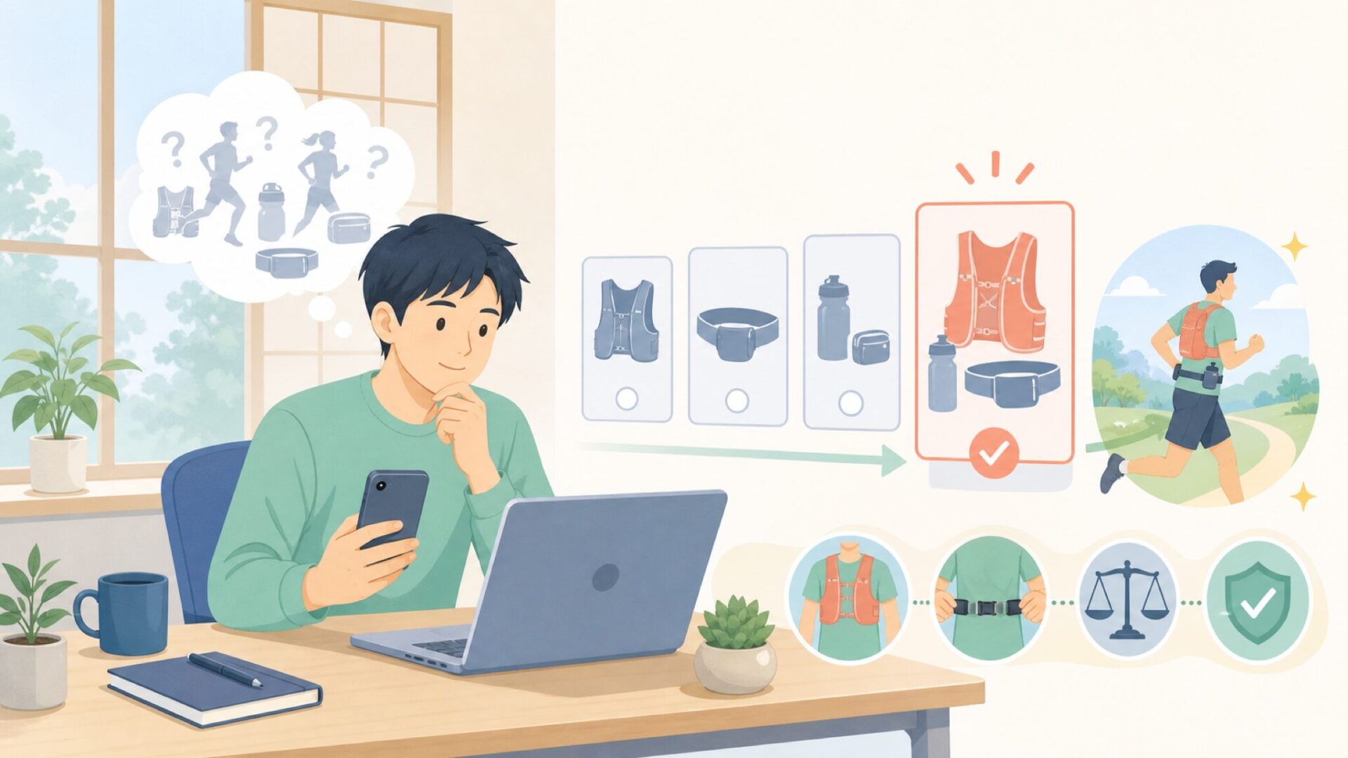 自分に合うNATHAN製品の選び方を表すイラスト