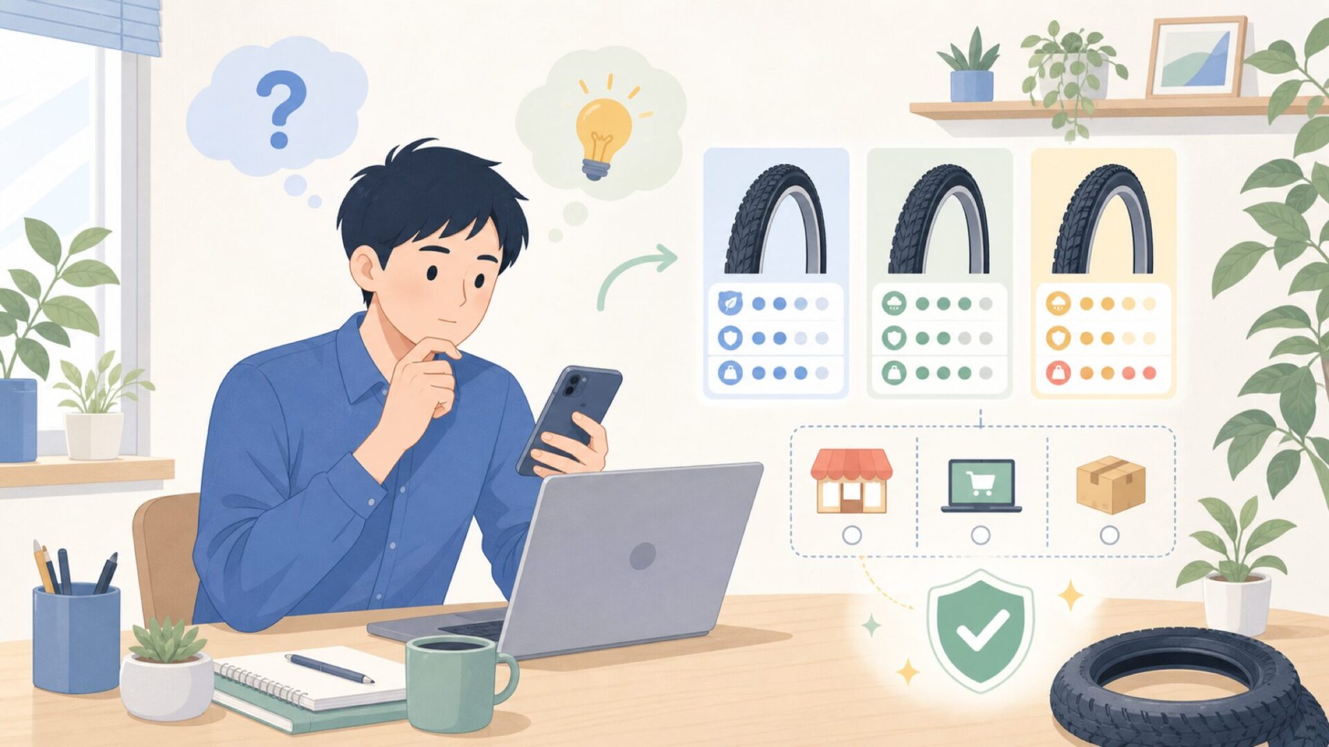 Schwalbeタイヤを後悔なく購入するために確認したいポイントを表すイラスト