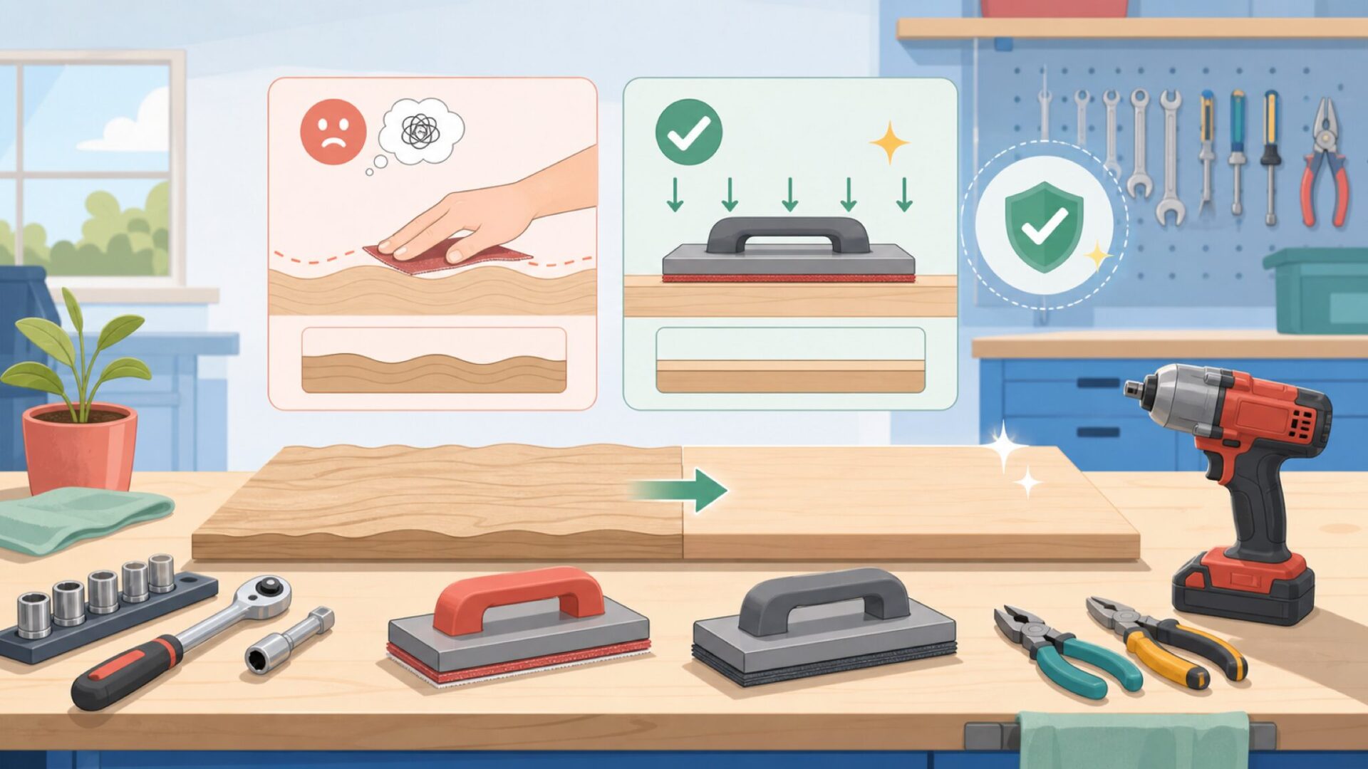 ハンドサンダー(平面タイプ)の使い勝手を表すイラスト