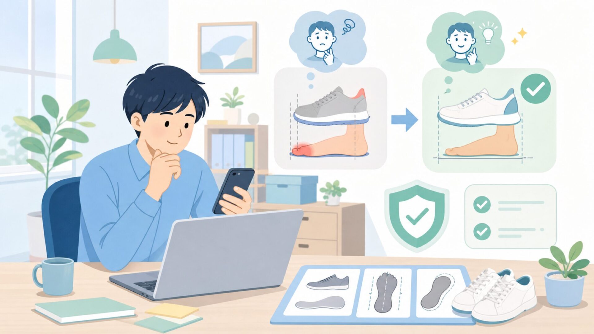 購入前に確認したいサイズ・装着のポイントを表すイラスト
