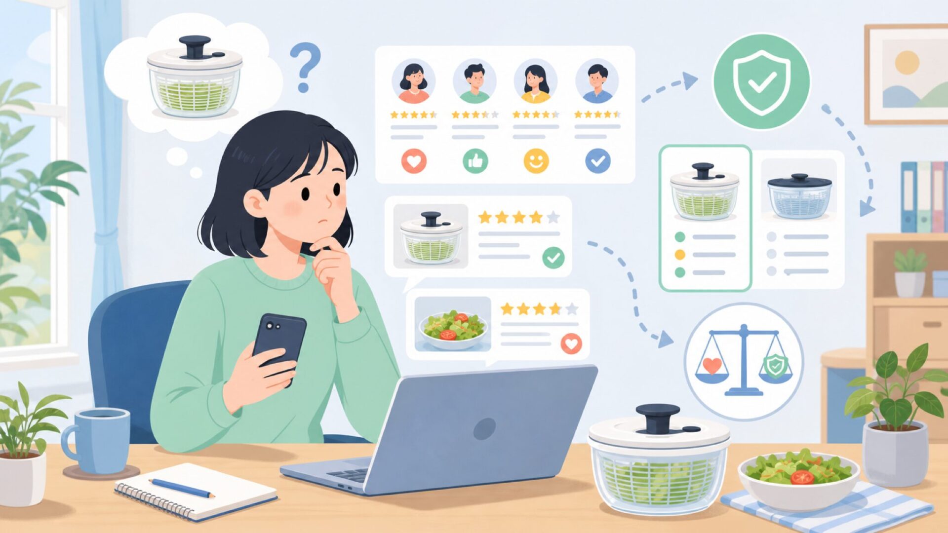 口コミからわかるOXOサラダスピナーの評価を表すイラスト