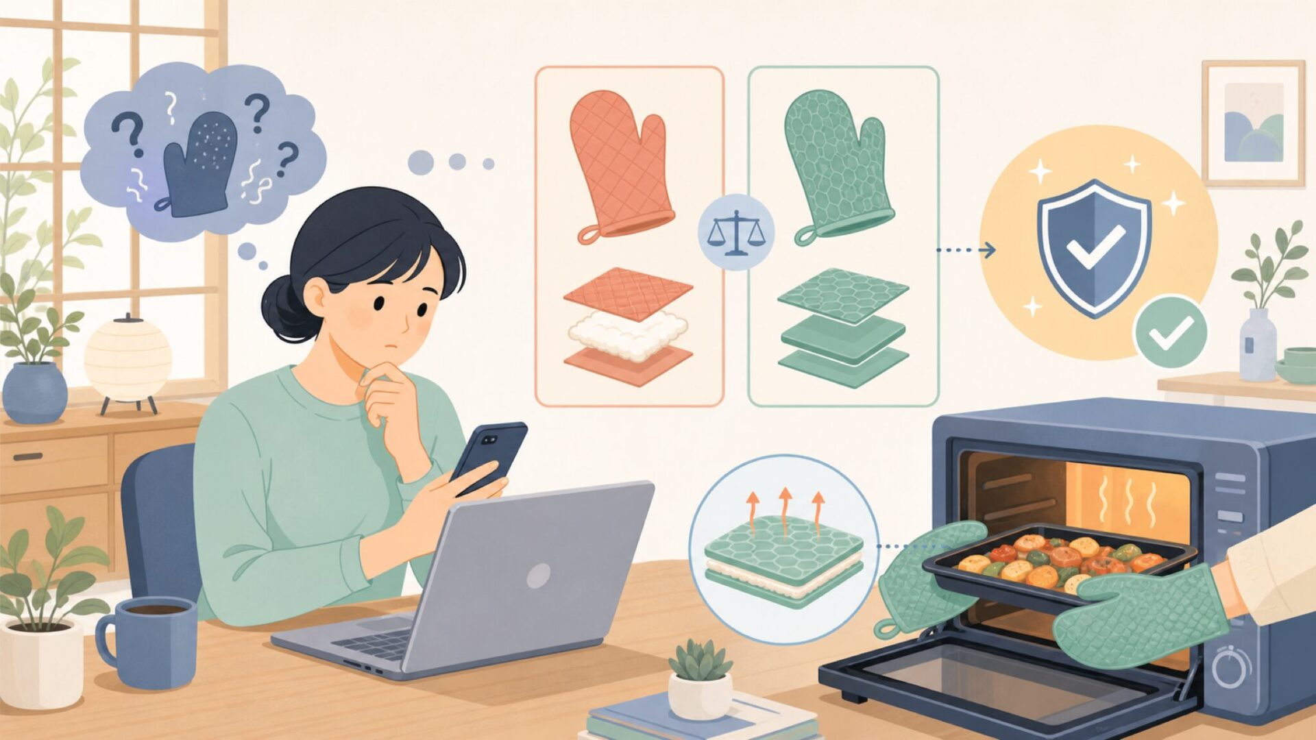 オーブンでも安心なシリコン&コットンミトンF82315を表すイラスト