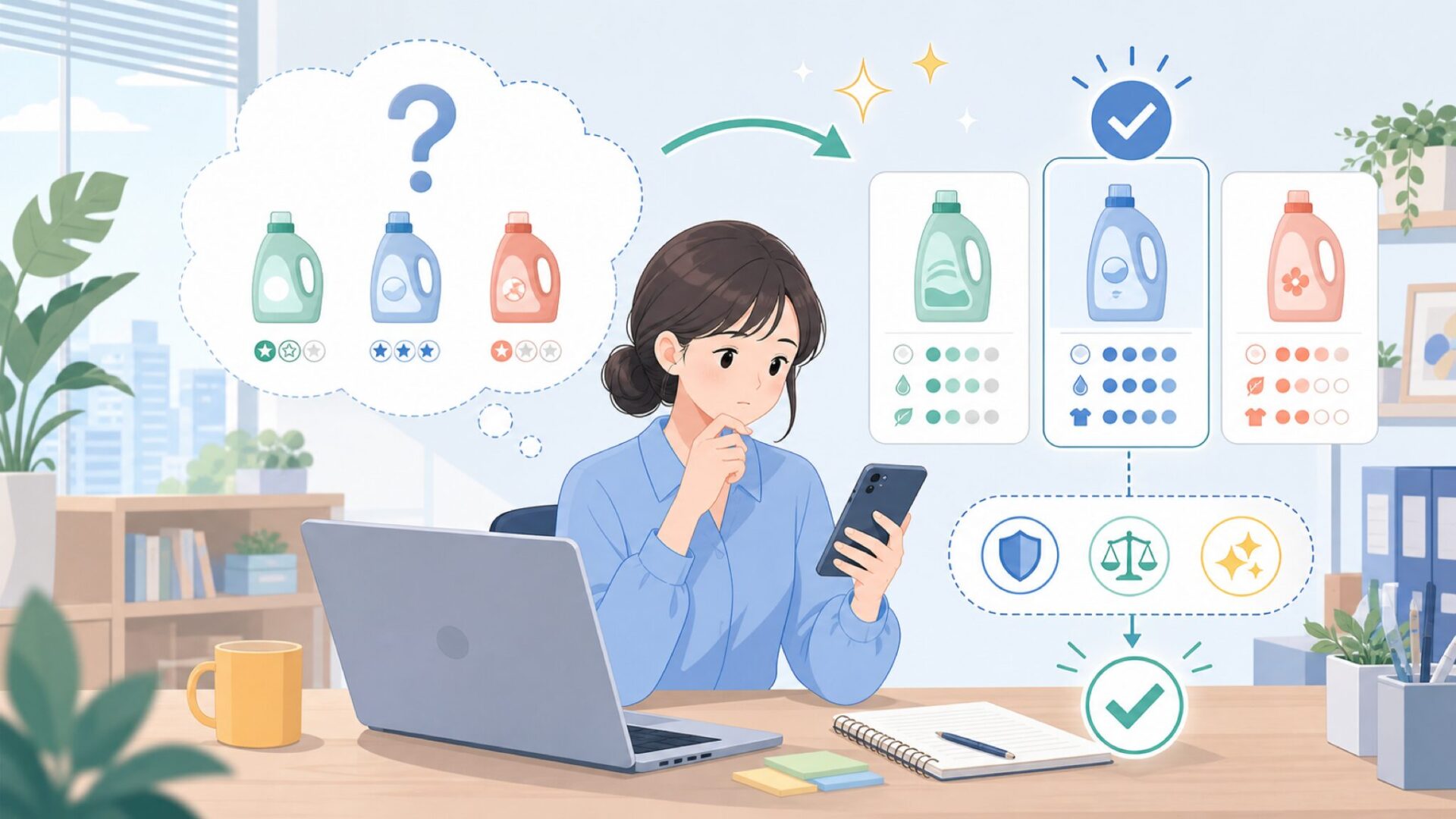 価格に見合う価値はある？他ブランドとの比較で見る納得感を表すイラスト