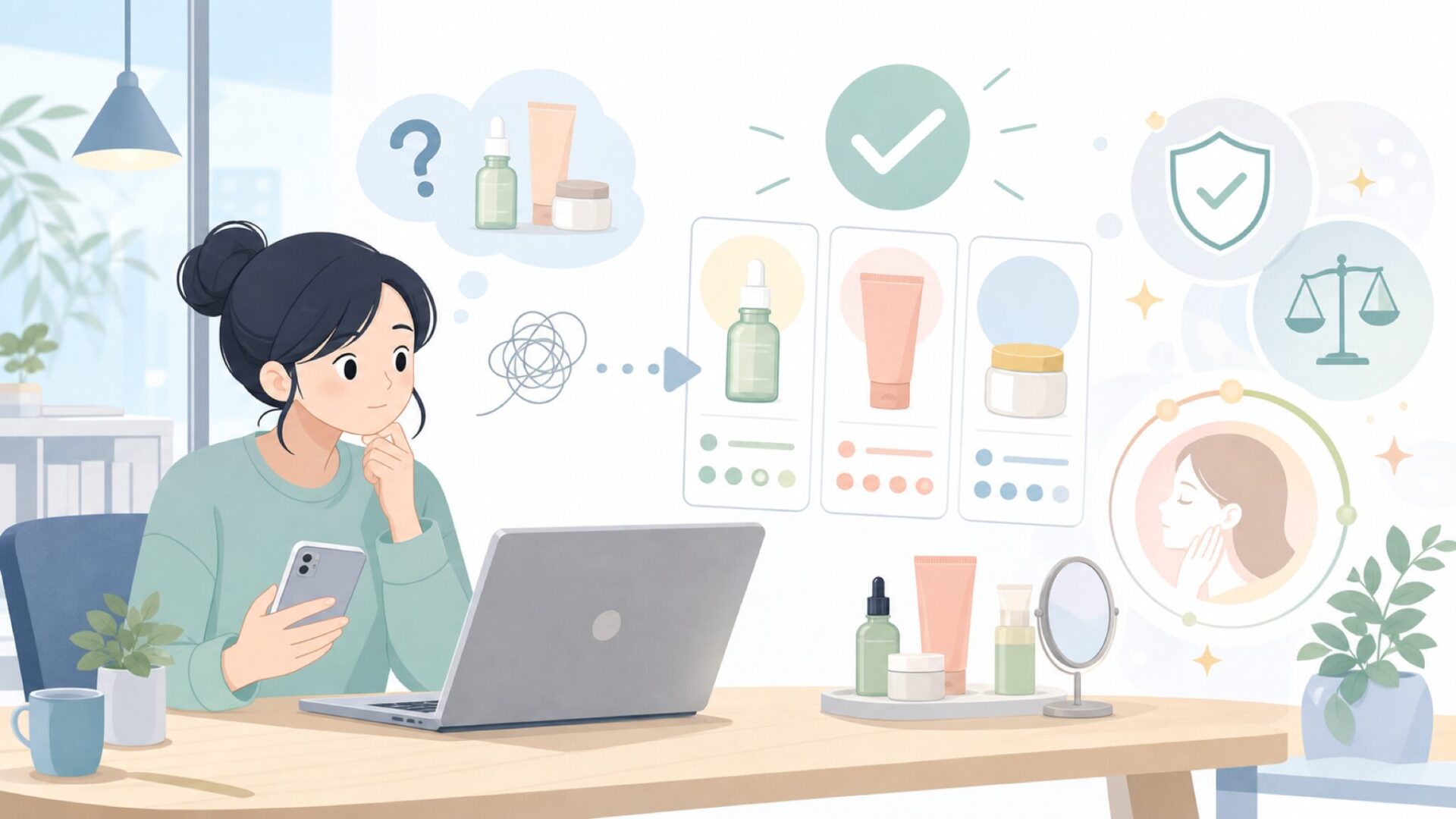 By Wishtrendは自分の肌に合う?購入前のチェックポイントを表すイラスト