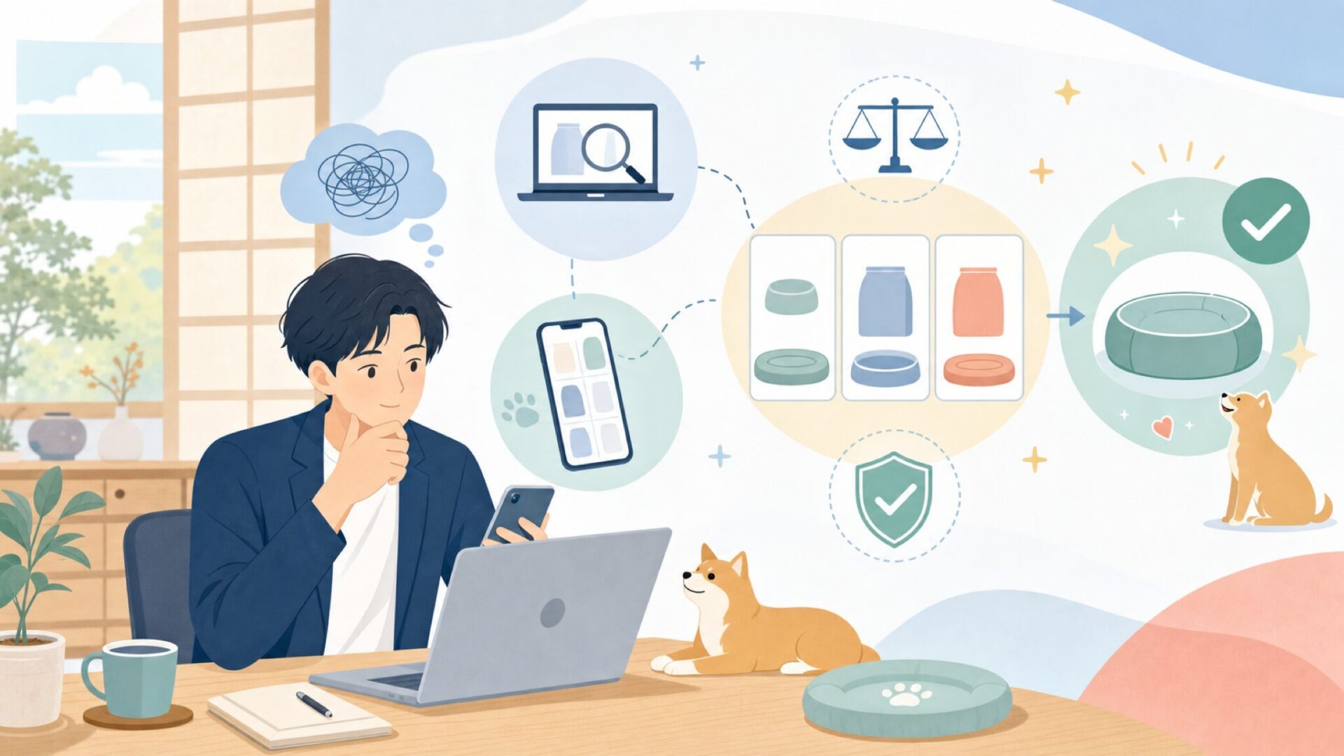 購入前に確認したいポイントとよくある不安の解消法を表すイラスト